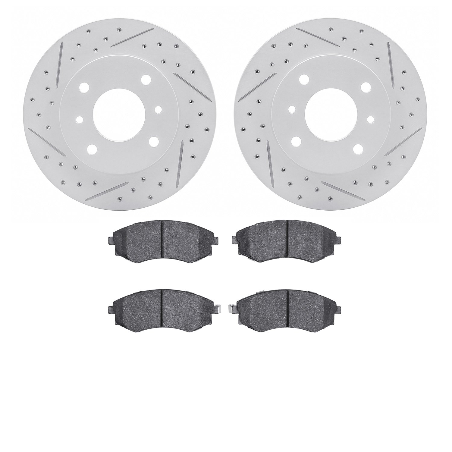 2502-67001 Geoperformance Drilled/Slotted Rotors w/5000 Advanced Brake Pads Kit, 1997-2006 Infiniti/Nissan, Position: Front