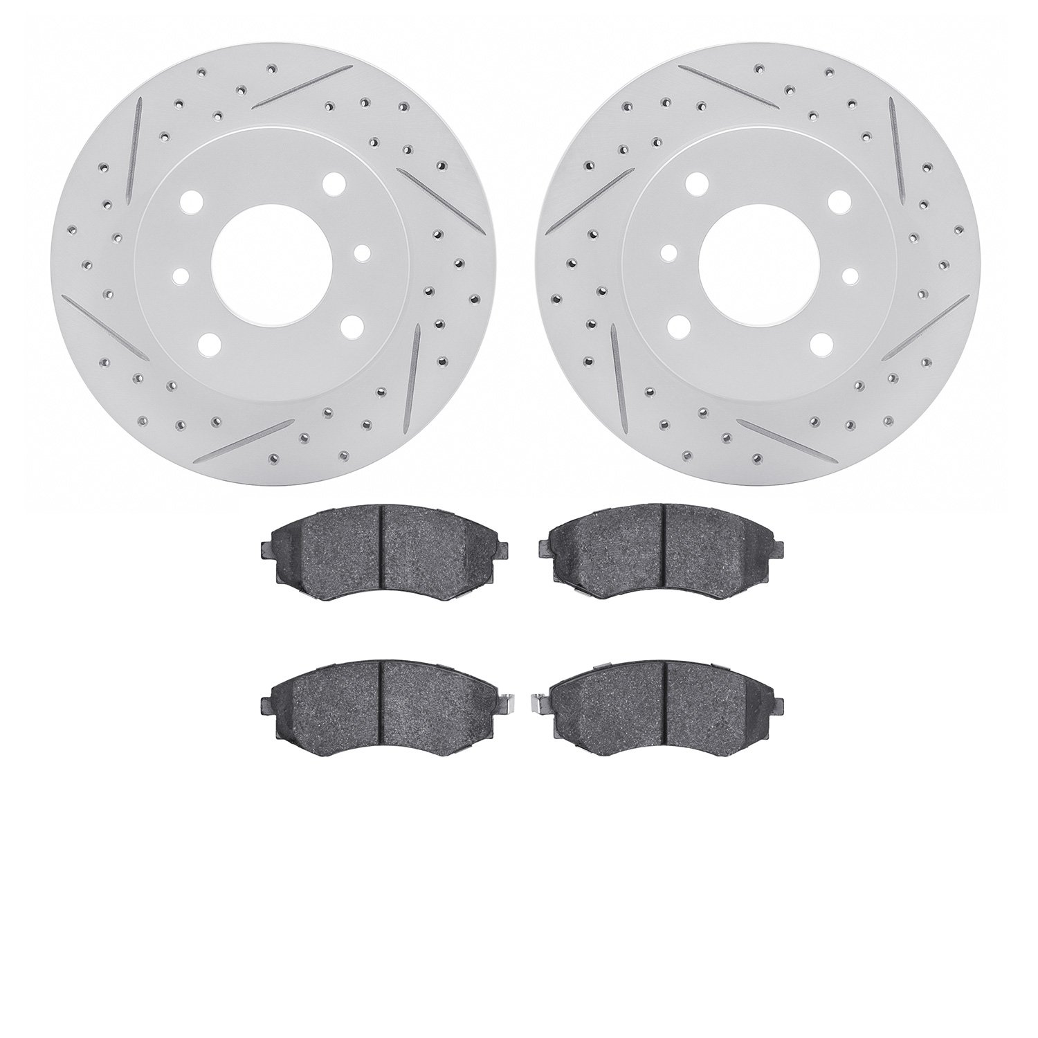 2502-67002 Geoperformance Drilled/Slotted Rotors w/5000 Advanced Brake Pads Kit, 1989-1996 Infiniti/Nissan, Position: Front