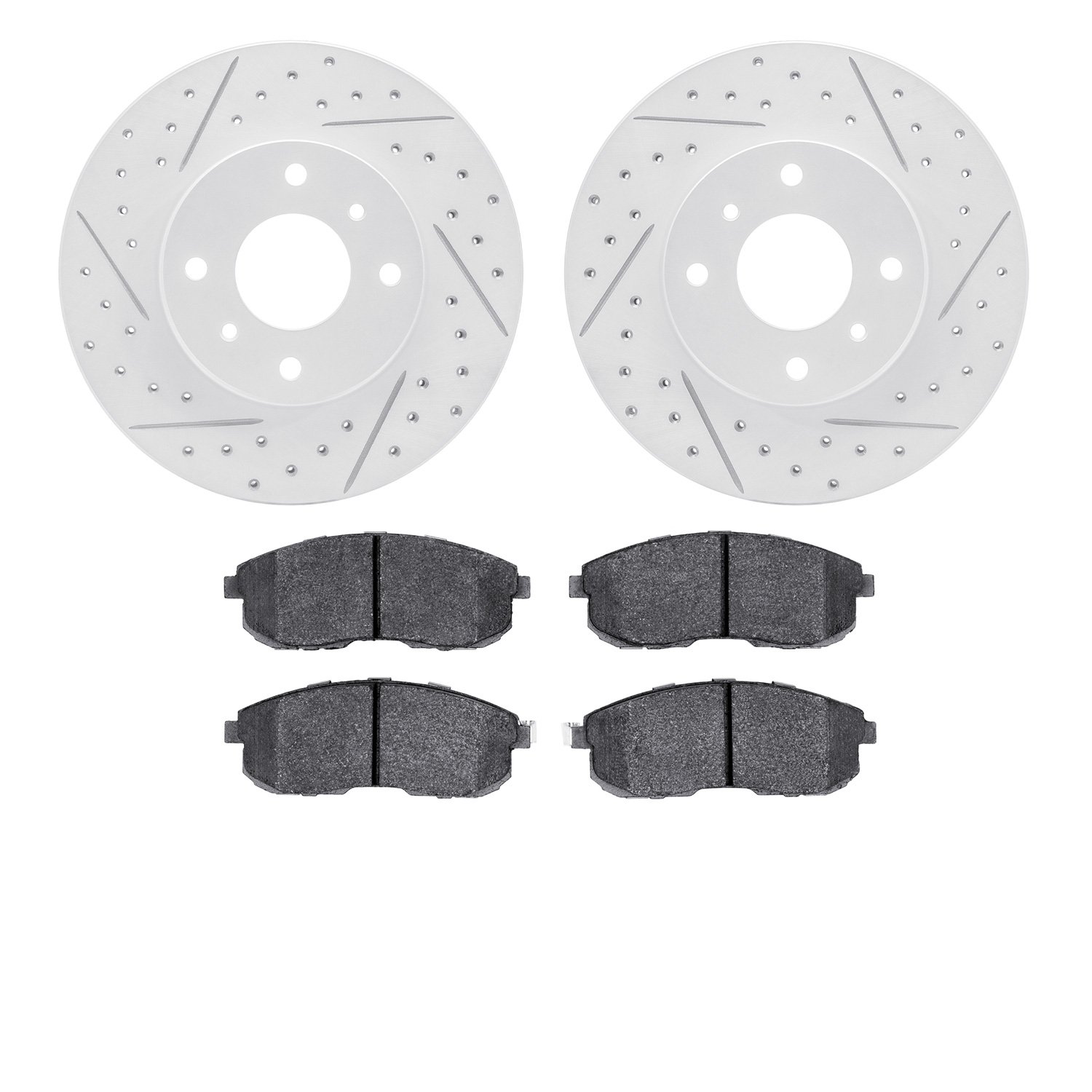 2502-67010 Geoperformance Drilled/Slotted Rotors w/5000 Advanced Brake Pads Kit, 1993-2006 Infiniti/Nissan, Position: Front