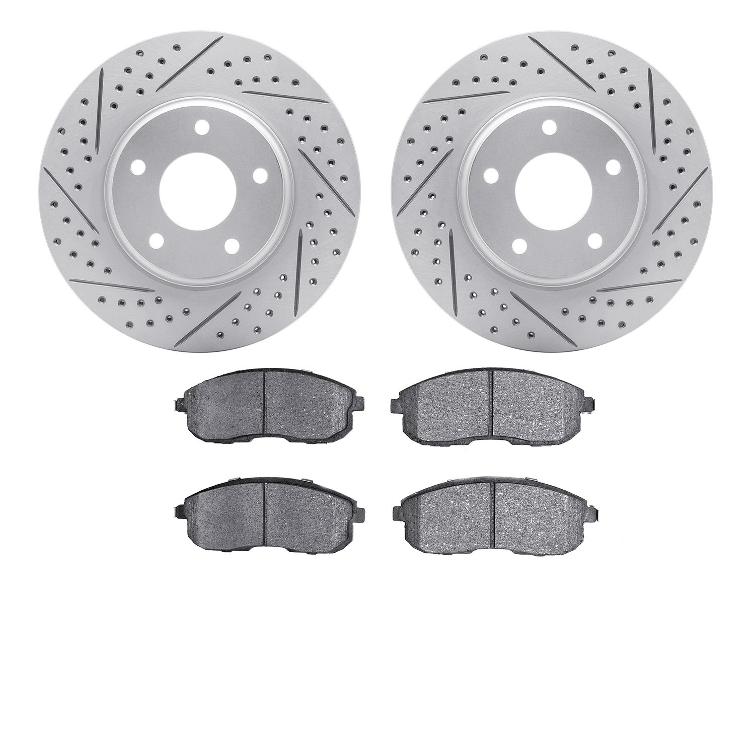 2502-67017 Geoperformance Drilled/Slotted Rotors w/5000 Advanced Brake Pads Kit, 2002-2006 Infiniti/Nissan, Position: Front