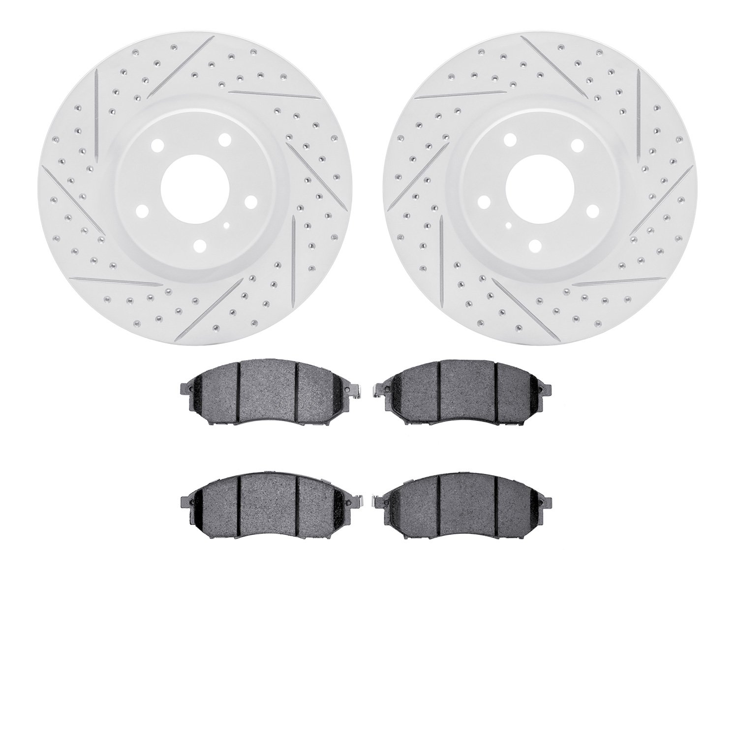 2502-67018 Geoperformance Drilled/Slotted Rotors w/5000 Advanced Brake Pads Kit, 2006-2020 Infiniti/Nissan, Position: Front
