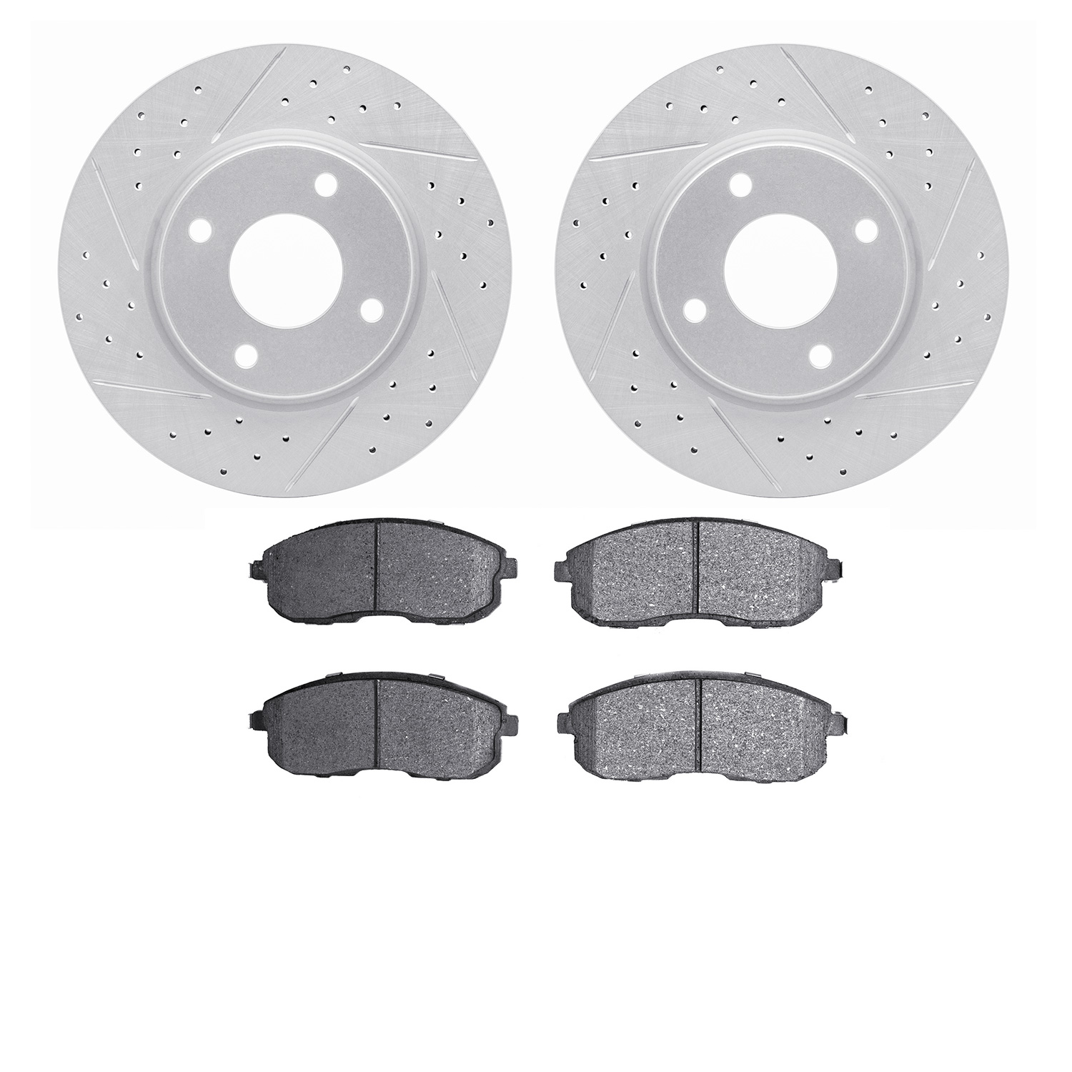 2502-67025 Geoperformance Drilled/Slotted Rotors w/5000 Advanced Brake Pads Kit, 2007-2014 Infiniti/Nissan, Position: Front
