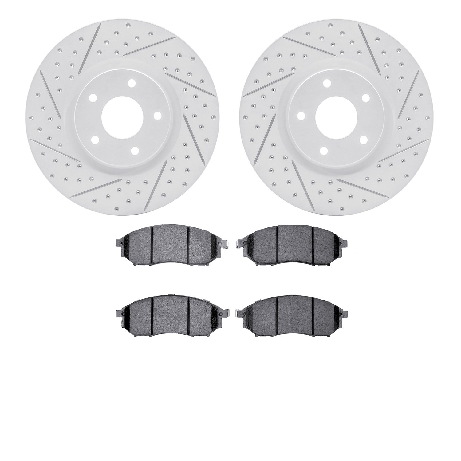 2502-67032 Geoperformance Drilled/Slotted Rotors w/5000 Advanced Brake Pads Kit, 2009-2016 Renault, Position: Front