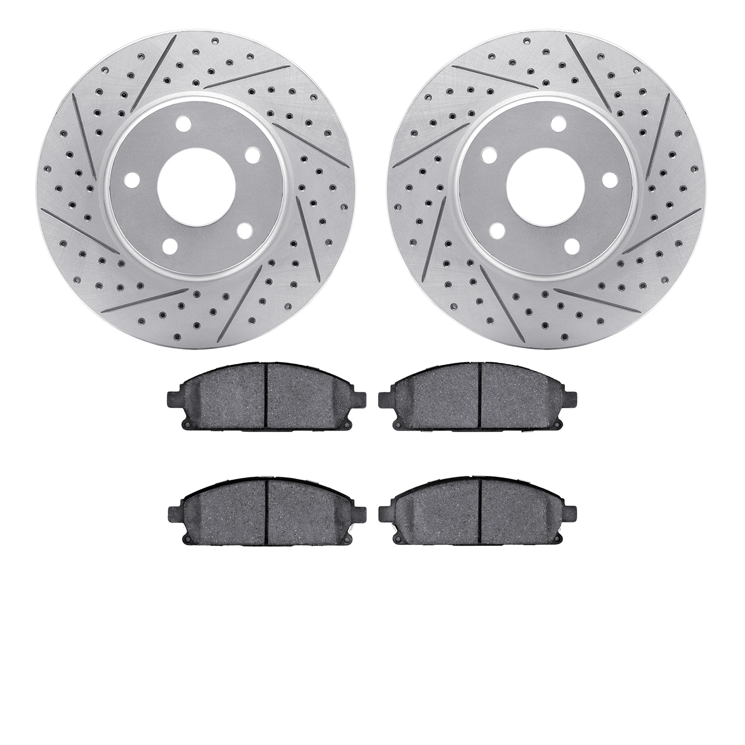 2502-67046 Geoperformance Drilled/Slotted Rotors w/5000 Advanced Brake Pads Kit, 2004-2017 Infiniti/Nissan, Position: Front