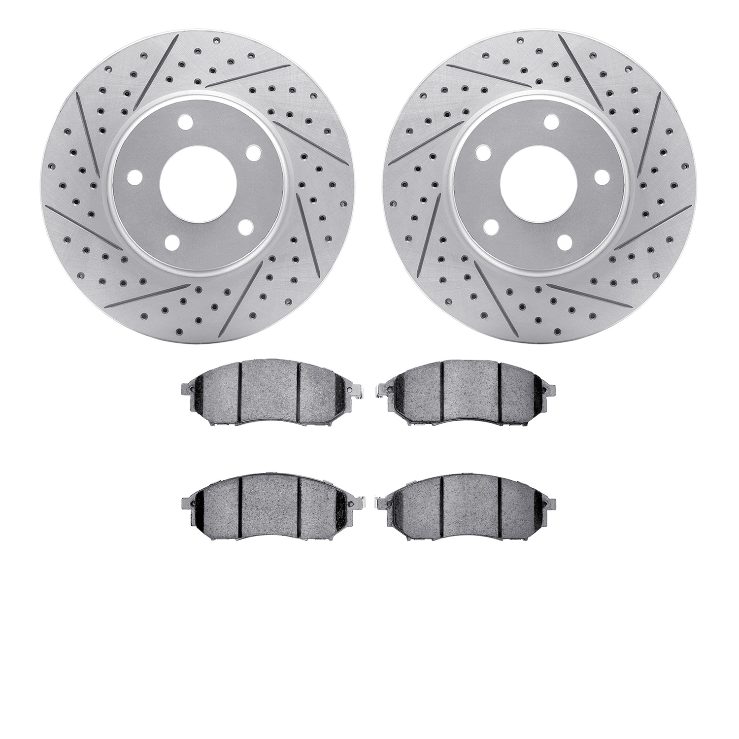 2502-67047 Geoperformance Drilled/Slotted Rotors w/5000 Advanced Brake Pads Kit, 2002-2006 Infiniti/Nissan, Position: Front