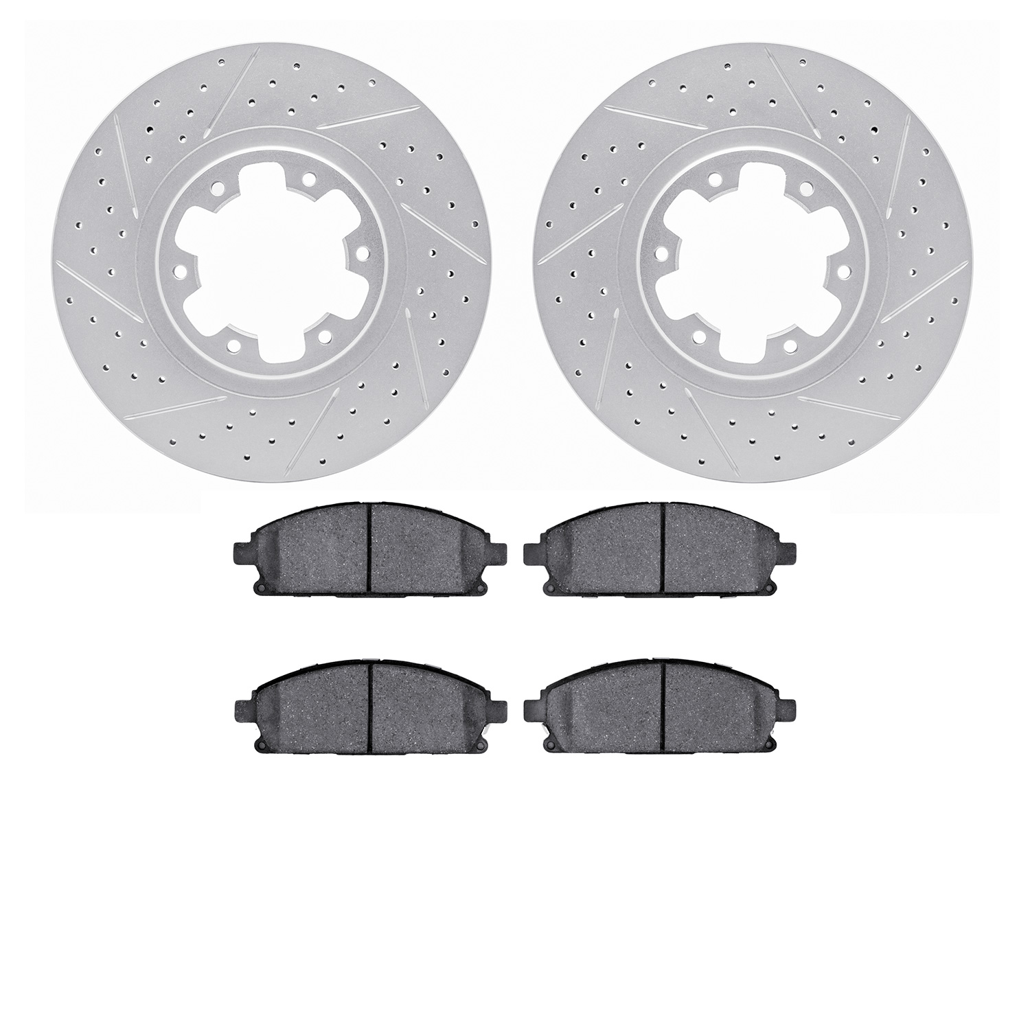 2502-67078 Geoperformance Drilled/Slotted Rotors w/5000 Advanced Brake Pads Kit, 1998-2004 Infiniti/Nissan, Position: Front