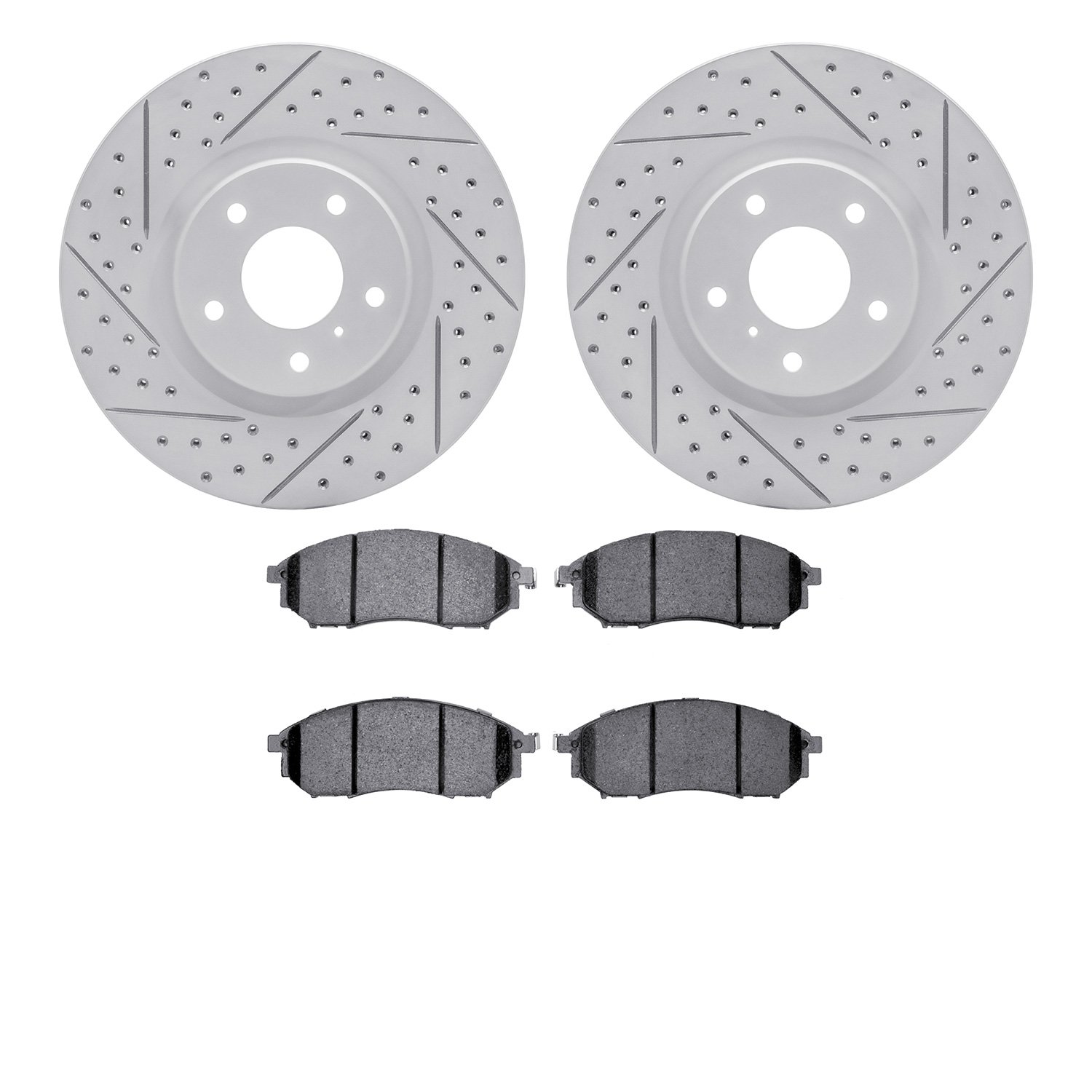 2502-67091 Geoperformance Drilled/Slotted Rotors w/5000 Advanced Brake Pads Kit, 2005-2013 Infiniti/Nissan, Position: Front