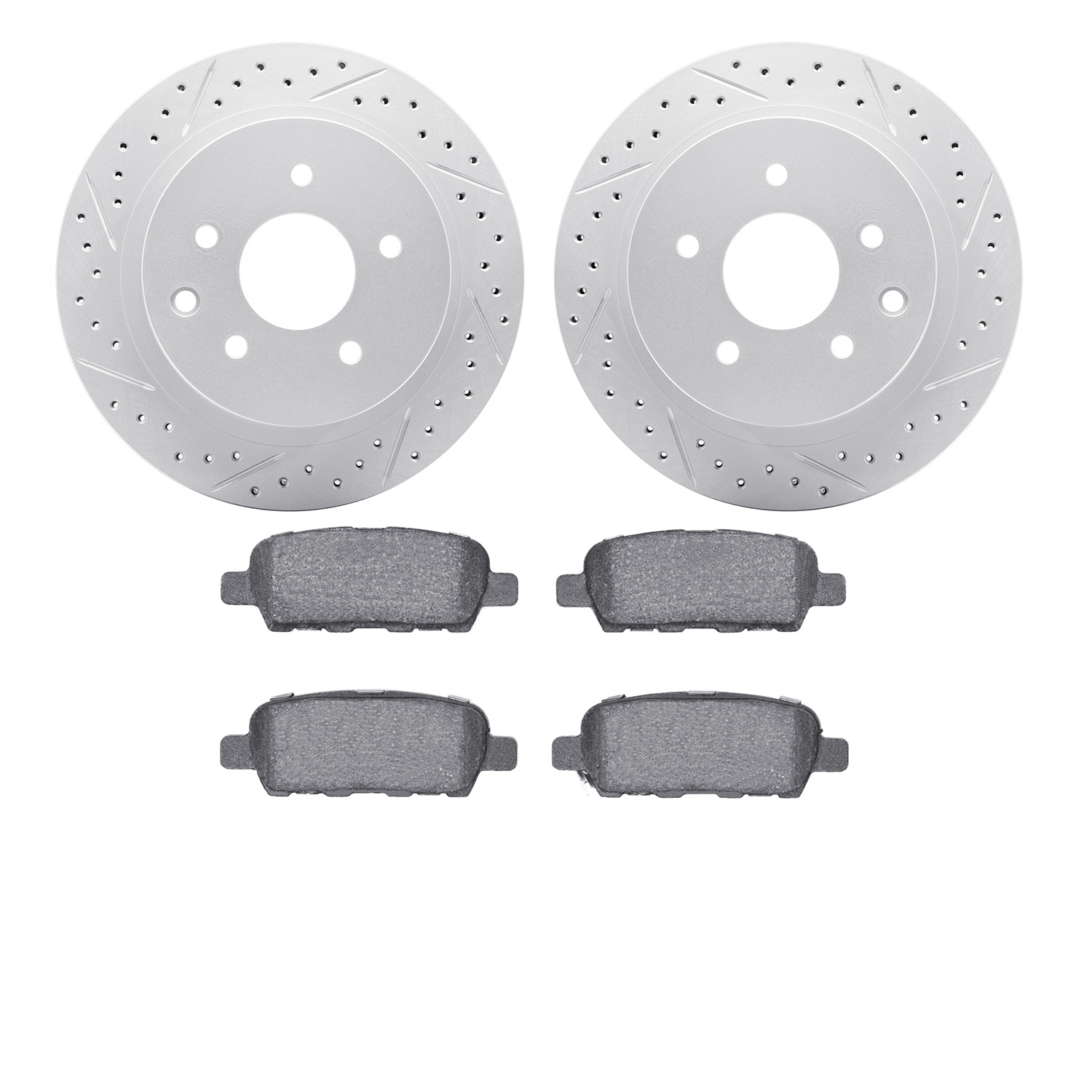 2502-67099 Geoperformance Drilled/Slotted Rotors w/5000 Advanced Brake Pads Kit, Fits Select Multiple Makes/Models, Position: Re