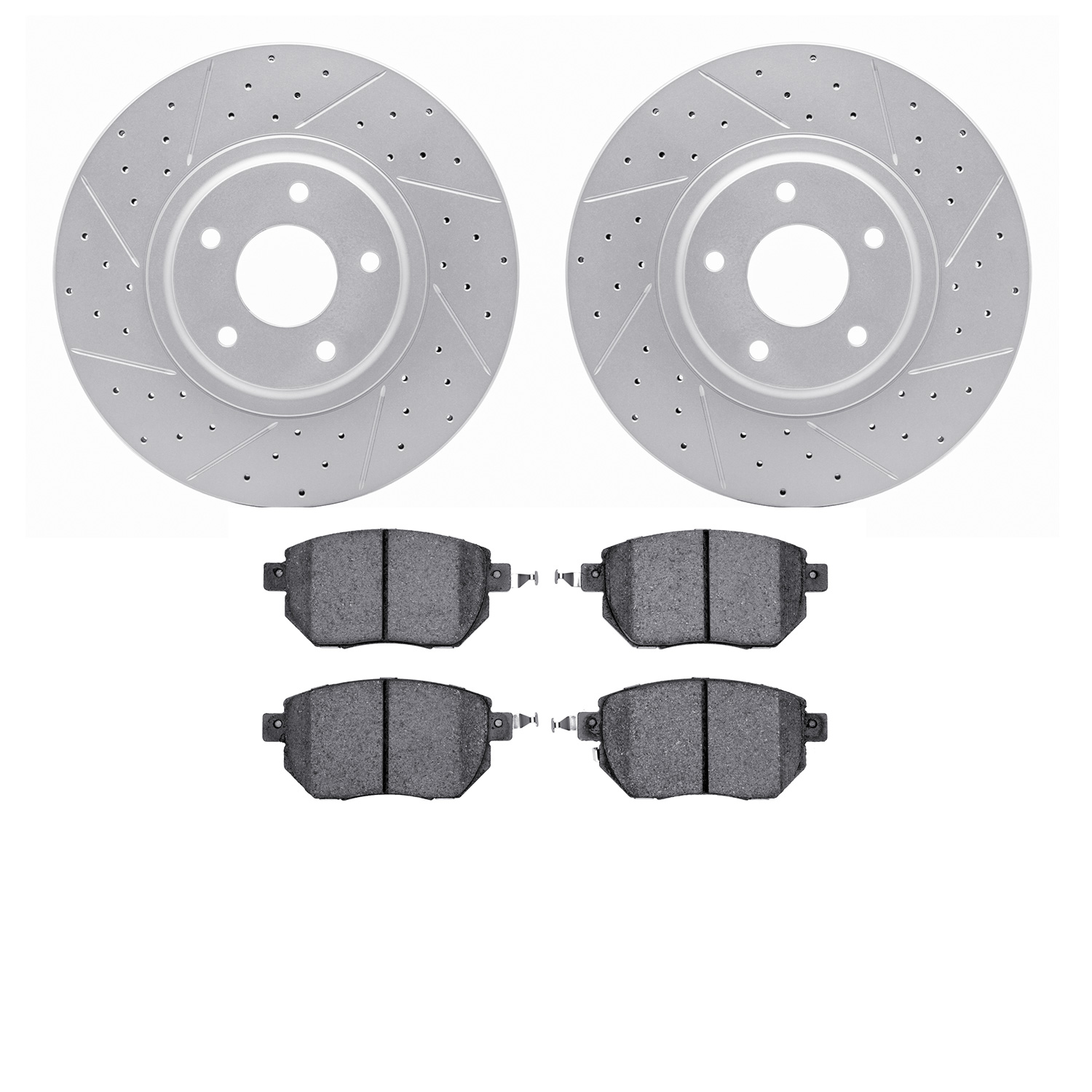 2502-67104 Geoperformance Drilled/Slotted Rotors w/5000 Advanced Brake Pads Kit, 2003-2005 Infiniti/Nissan, Position: Front
