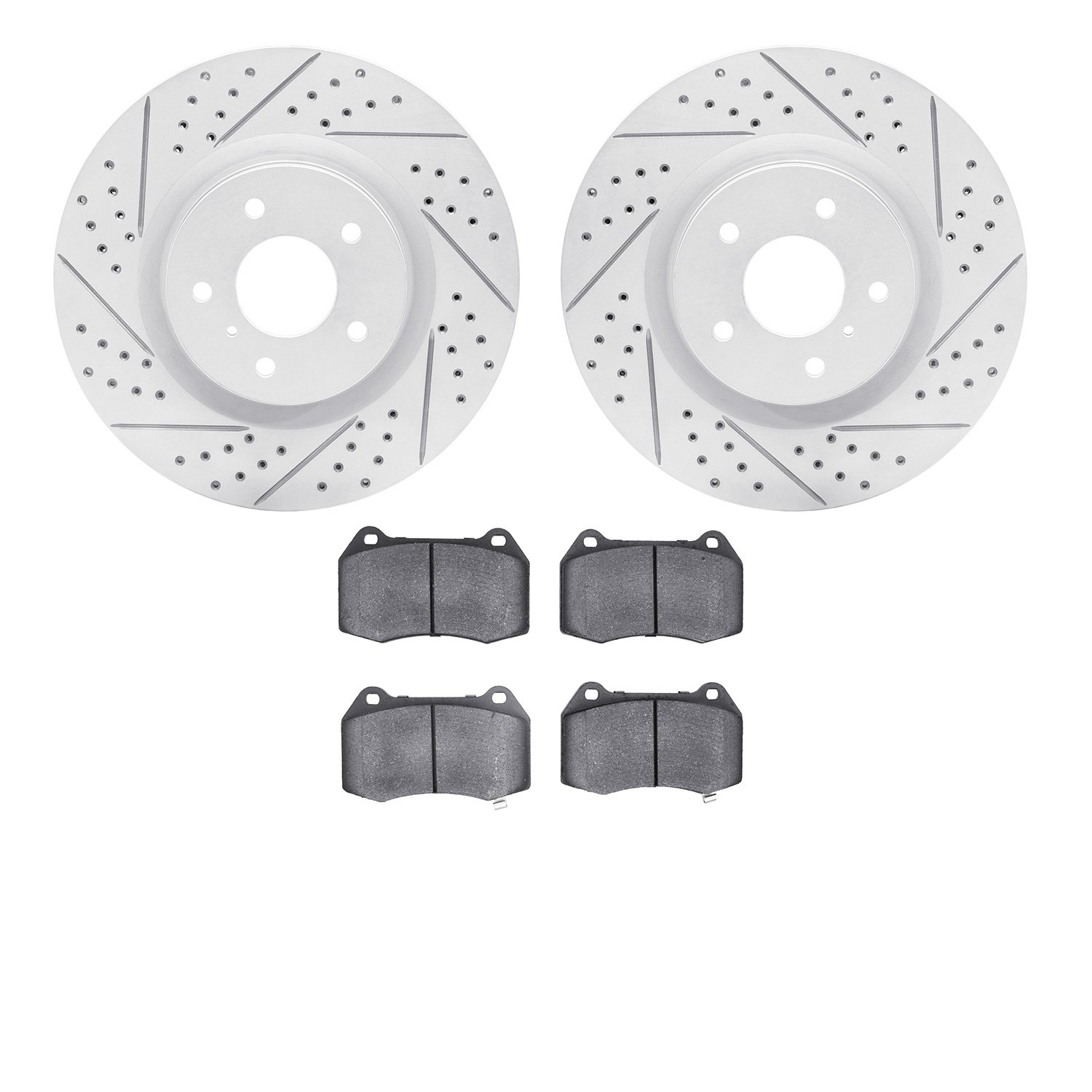 2502-68004 Geoperformance Drilled/Slotted Rotors w/5000 Advanced Brake Pads Kit, 2003-2008 Infiniti/Nissan, Position: Front