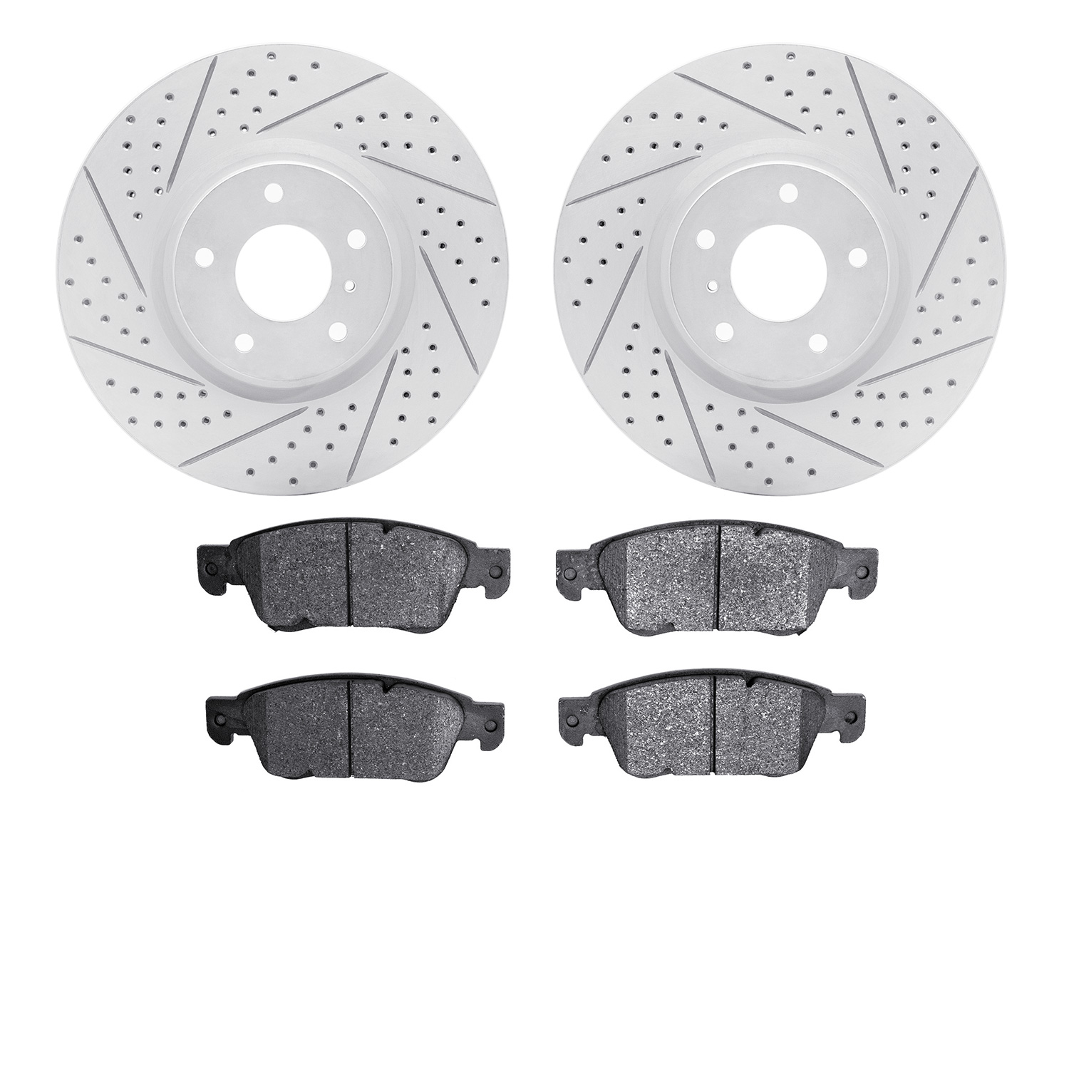 2502-68007 Geoperformance Drilled/Slotted Rotors w/5000 Advanced Brake Pads Kit, 2007-2015 Infiniti/Nissan, Position: Front