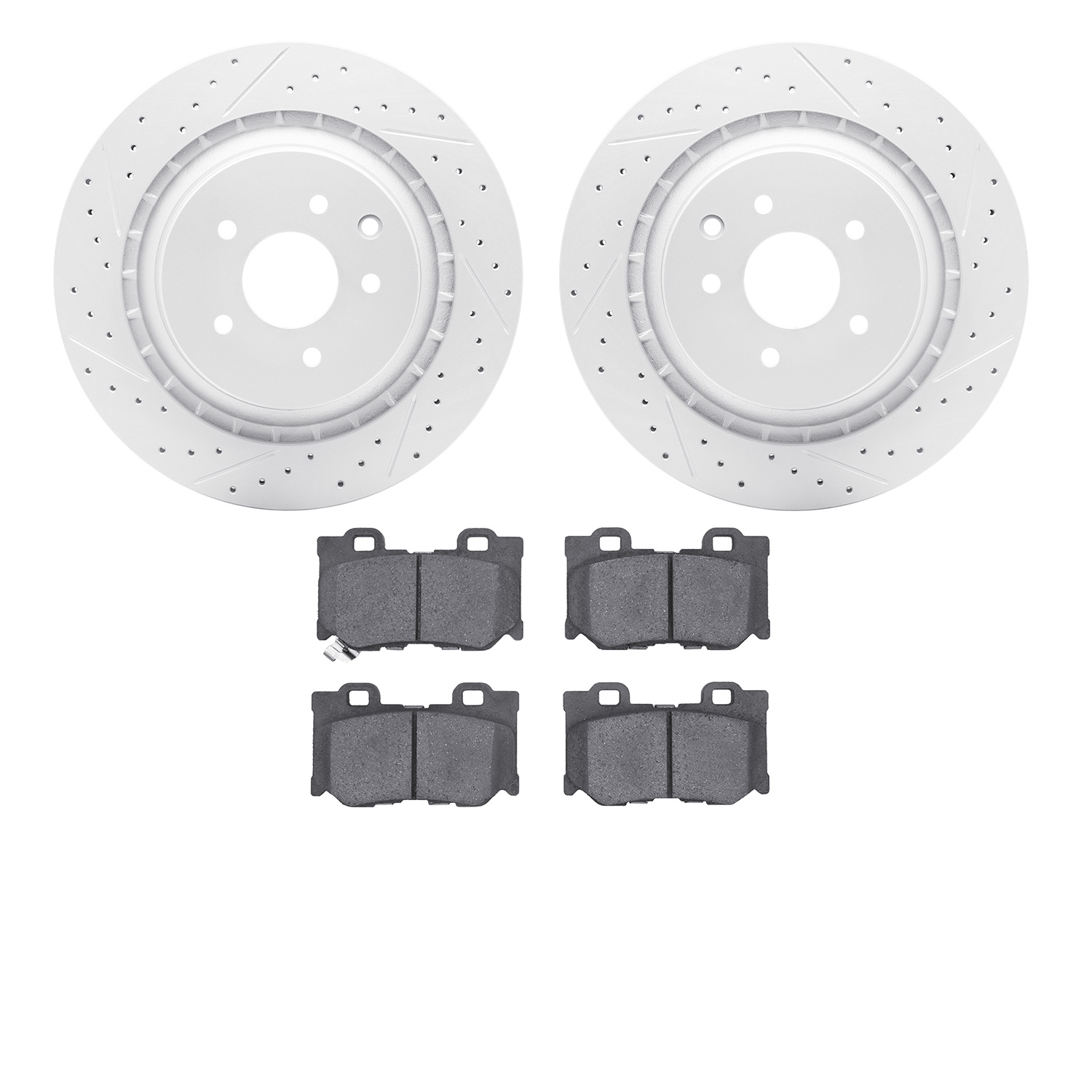 2502-68008 Geoperformance Drilled/Slotted Rotors w/5000 Advanced Brake Pads Kit, 2008-2020 Infiniti/Nissan, Position: Rear