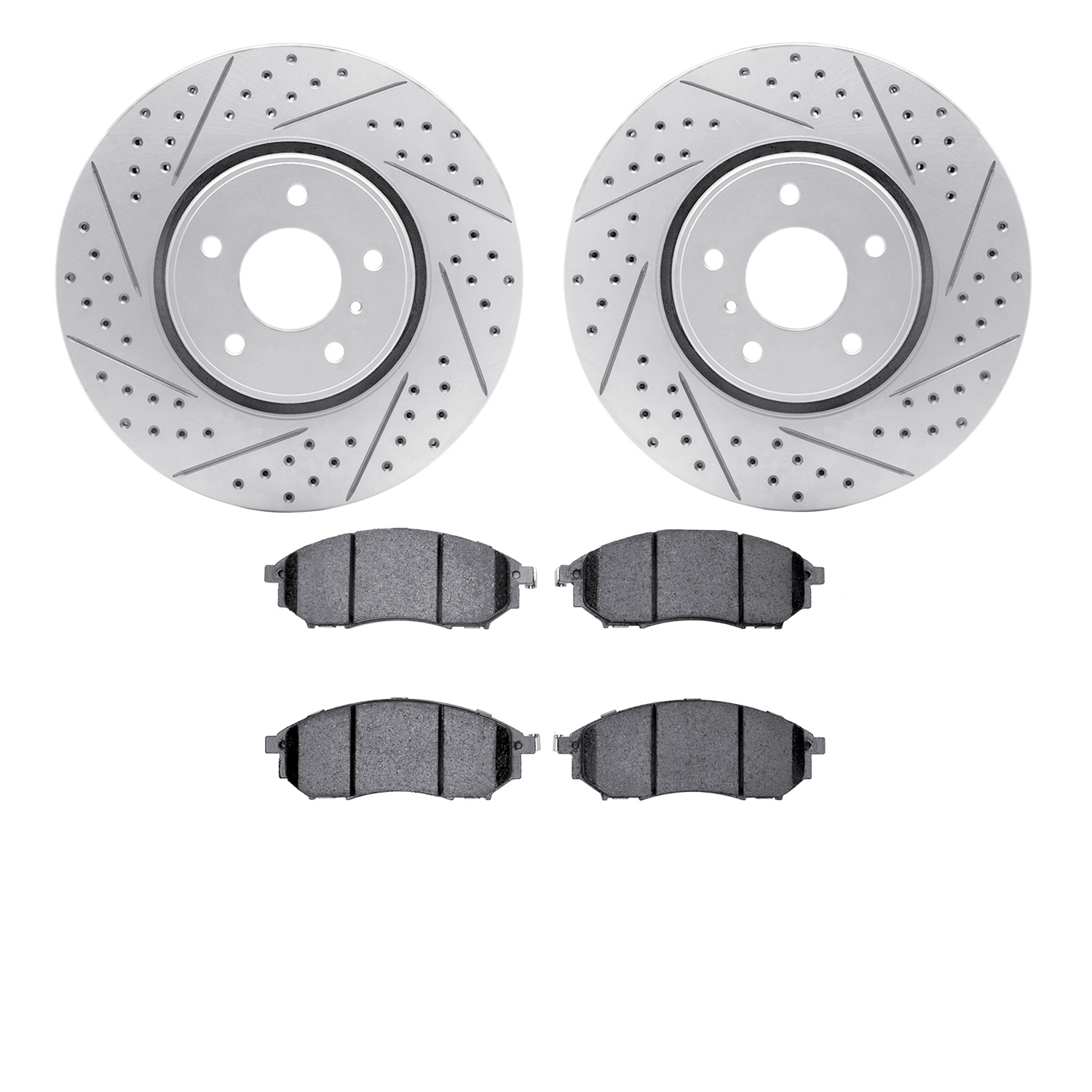 2502-68009 Geoperformance Drilled/Slotted Rotors w/5000 Advanced Brake Pads Kit, 2005-2013 Infiniti/Nissan, Position: Front