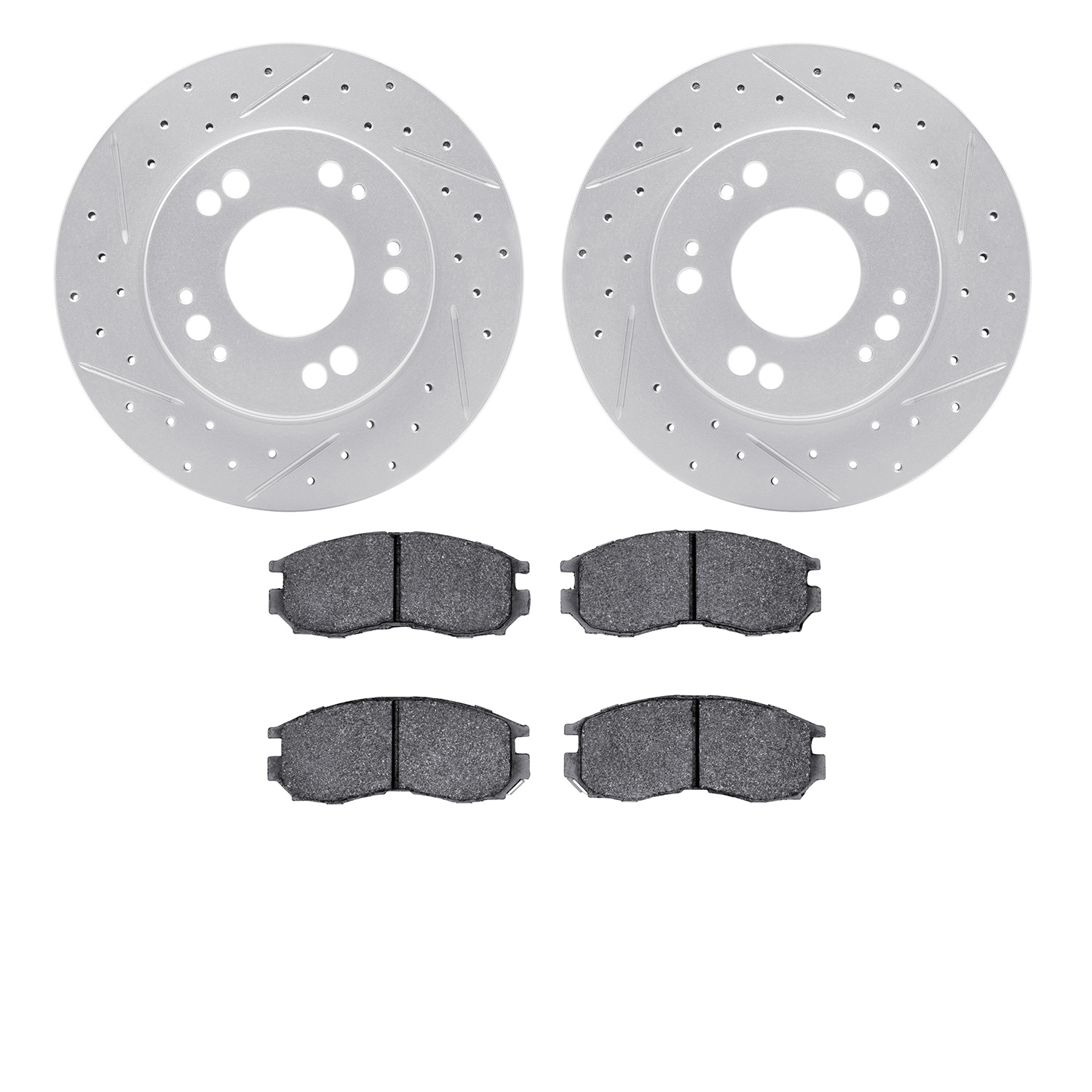 2502-72013 Geoperformance Drilled/Slotted Rotors w/5000 Advanced Brake Pads Kit, 1990-2005 Multiple Makes/Models, Position: Fron
