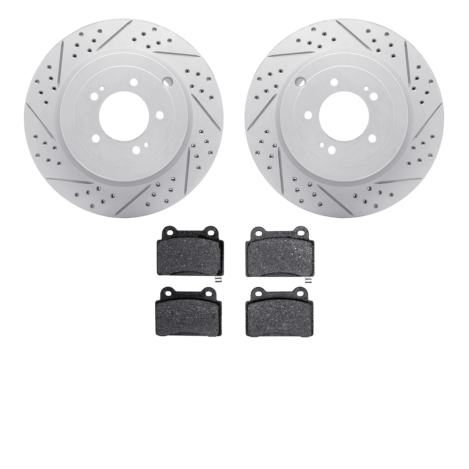 2502-72028 Geoperformance Drilled/Slotted Rotors w/5000 Advanced Brake Pads Kit, 2008-2015 Mitsubishi, Position: Rear