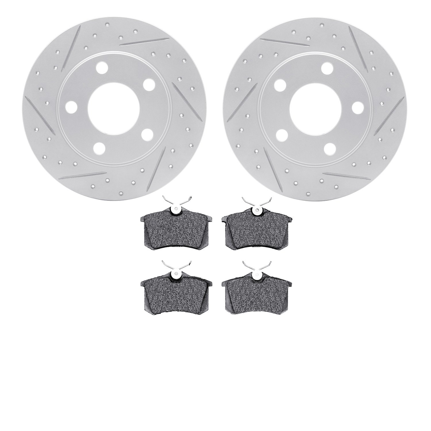 2502-73010 Geoperformance Drilled/Slotted Rotors w/5000 Advanced Brake Pads Kit, 2001-2005 Audi/Volkswagen, Position: Rear