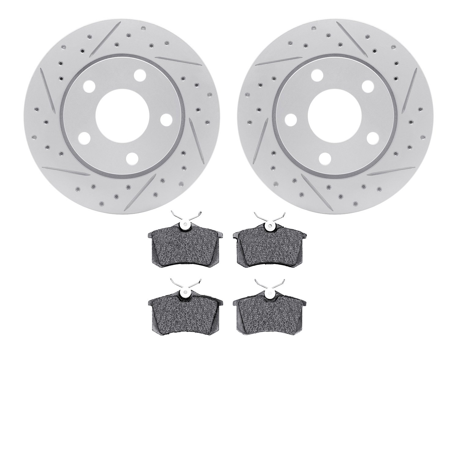 2502-73014 Geoperformance Drilled/Slotted Rotors w/5000 Advanced Brake Pads Kit, 2000-2002 Audi/Volkswagen, Position: Rear