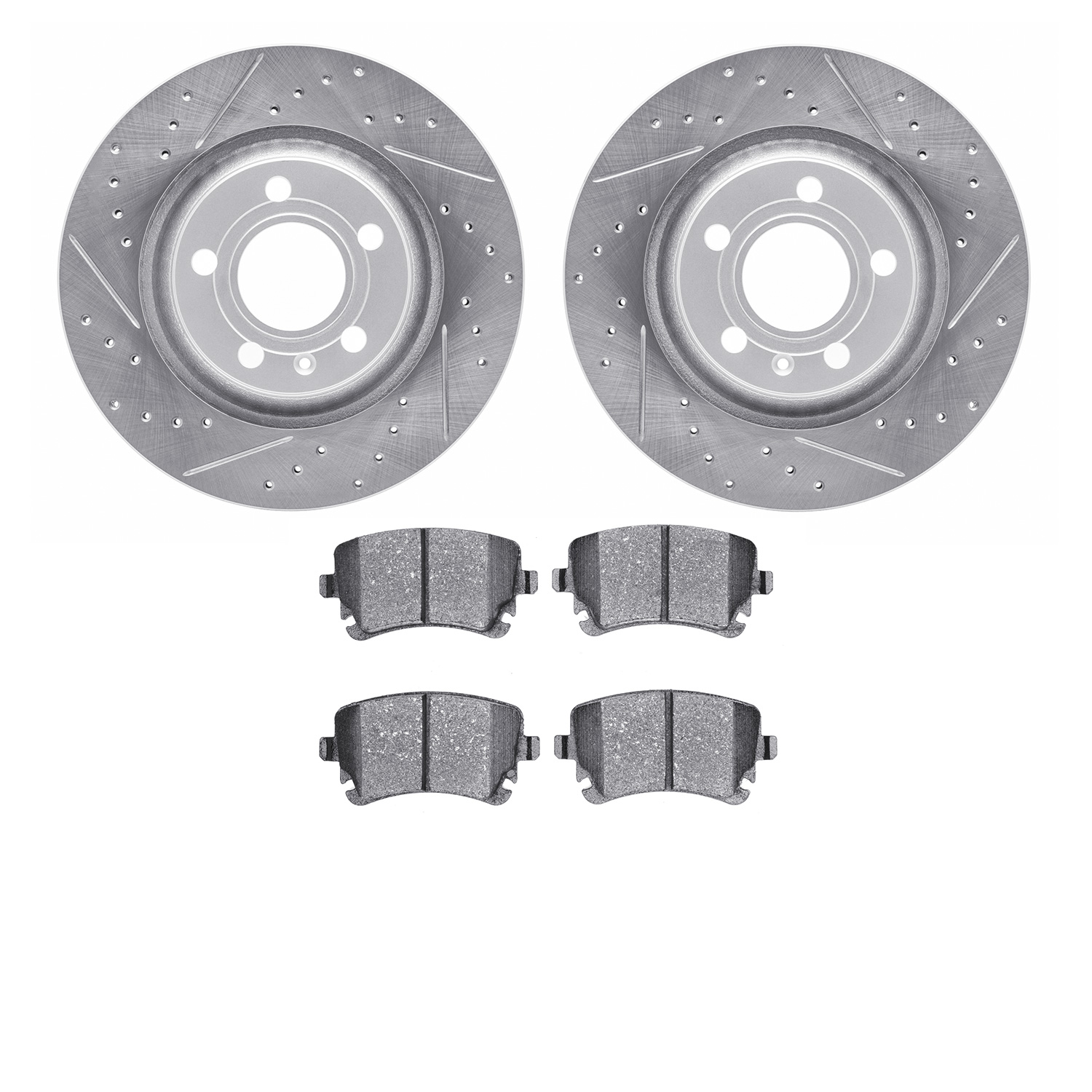 2502-73020 Geoperformance Drilled/Slotted Rotors w/5000 Advanced Brake Pads Kit, 2004-2009 Audi/Volkswagen, Position: Rear