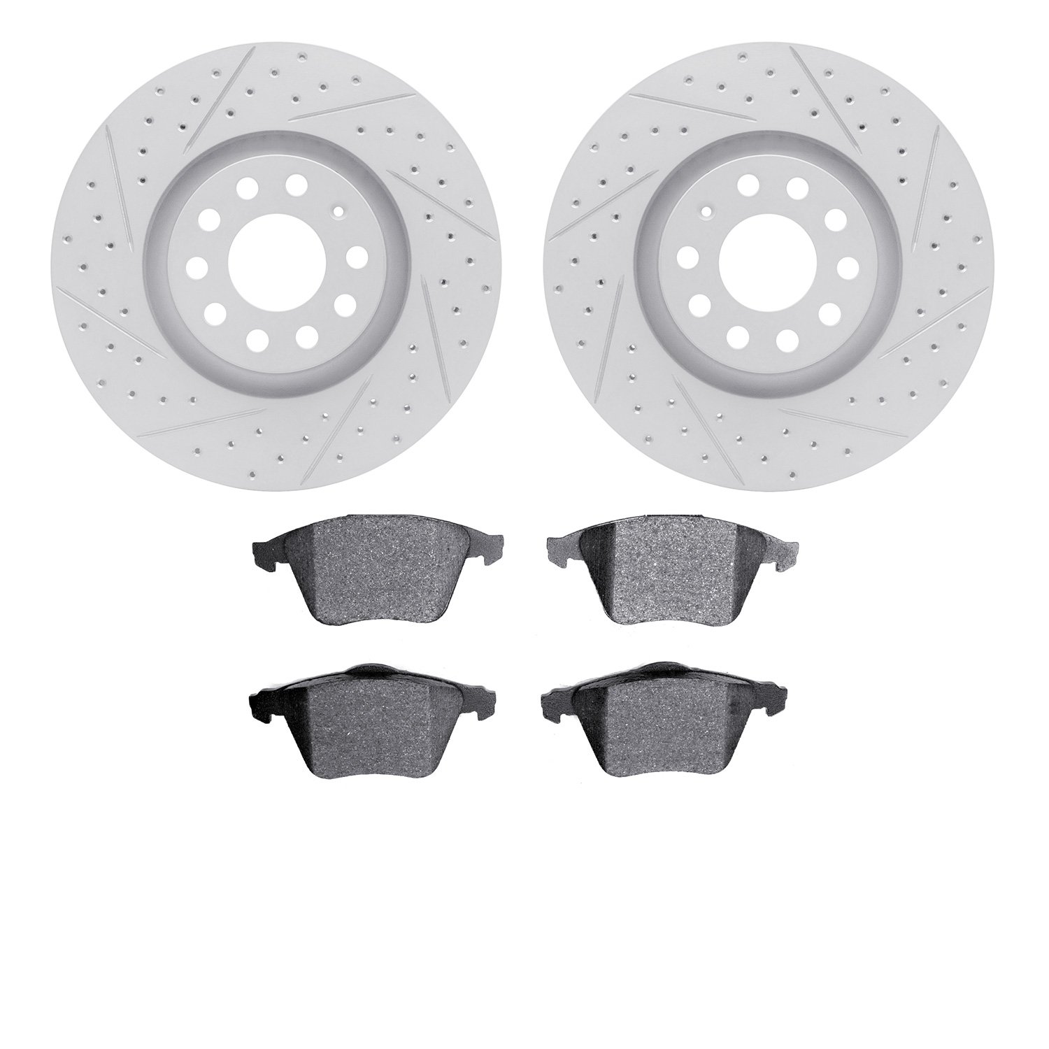 2502-73024 Geoperformance Drilled/Slotted Rotors w/5000 Advanced Brake Pads Kit, 2001-2005 Audi/Volkswagen, Position: Front