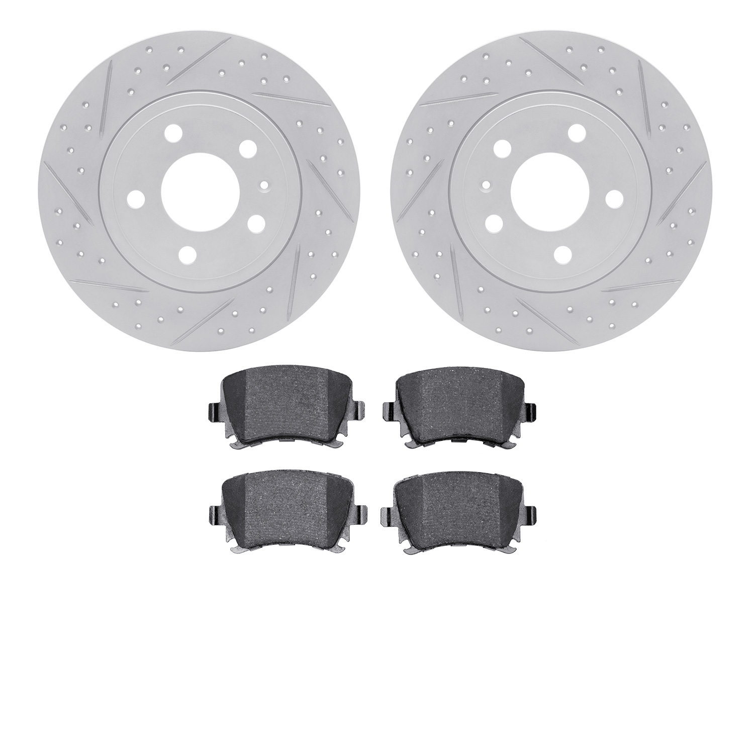 2502-73027 Geoperformance Drilled/Slotted Rotors w/5000 Advanced Brake Pads Kit, 2000-2008 Audi/Volkswagen, Position: Rear