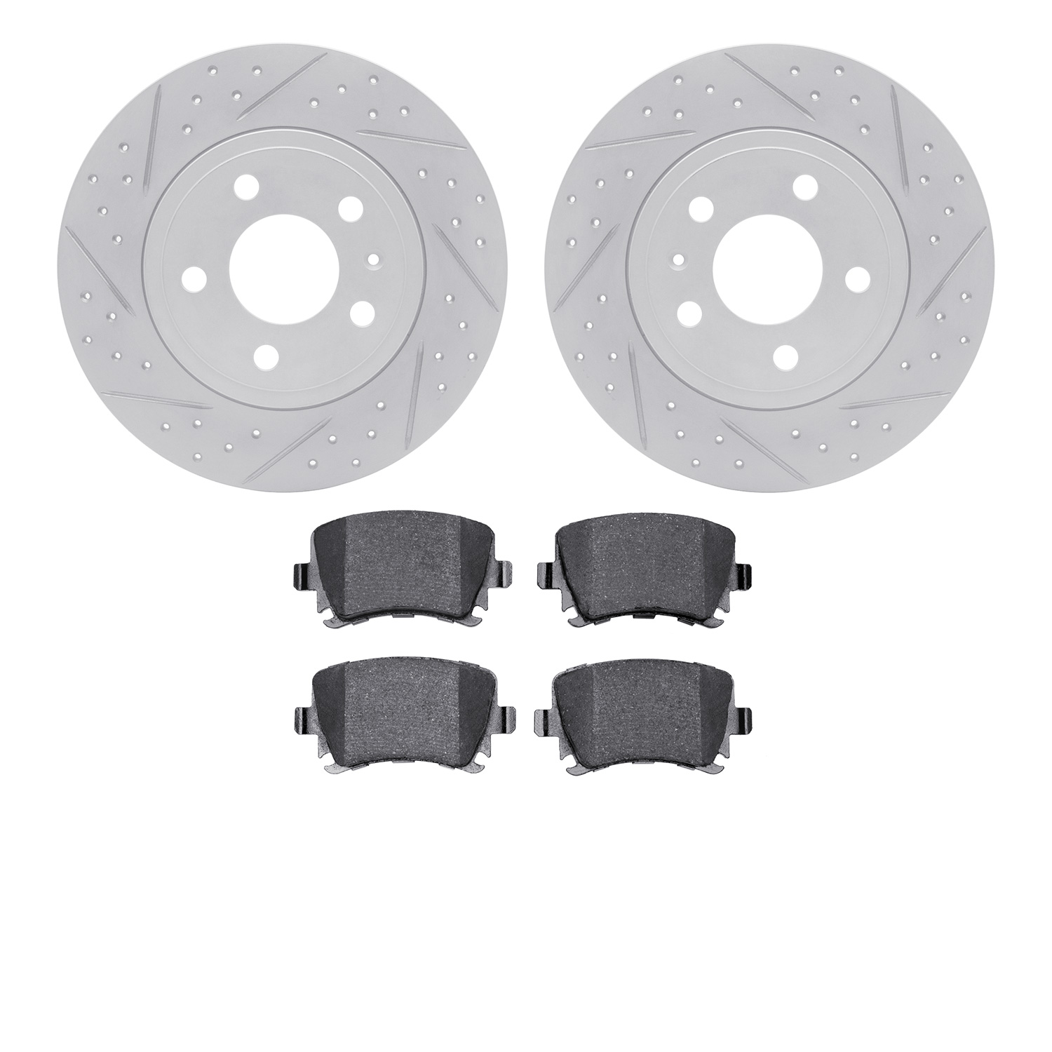 2502-73028 Geoperformance Drilled/Slotted Rotors w/5000 Advanced Brake Pads Kit, 2005-2009 Audi/Volkswagen, Position: Rear