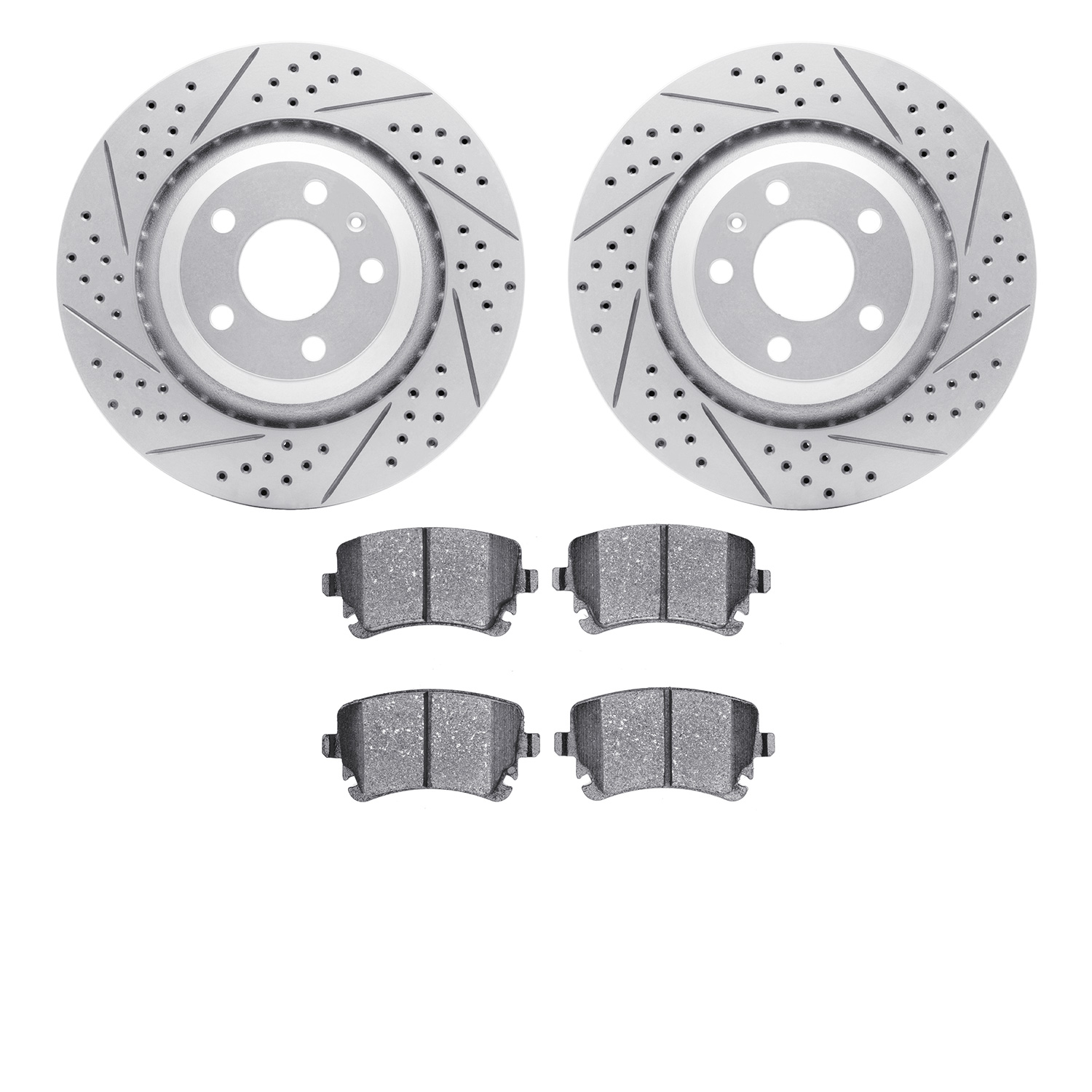 2502-73031 Geoperformance Drilled/Slotted Rotors w/5000 Advanced Brake Pads Kit, 2005-2011 Audi/Volkswagen, Position: Rear