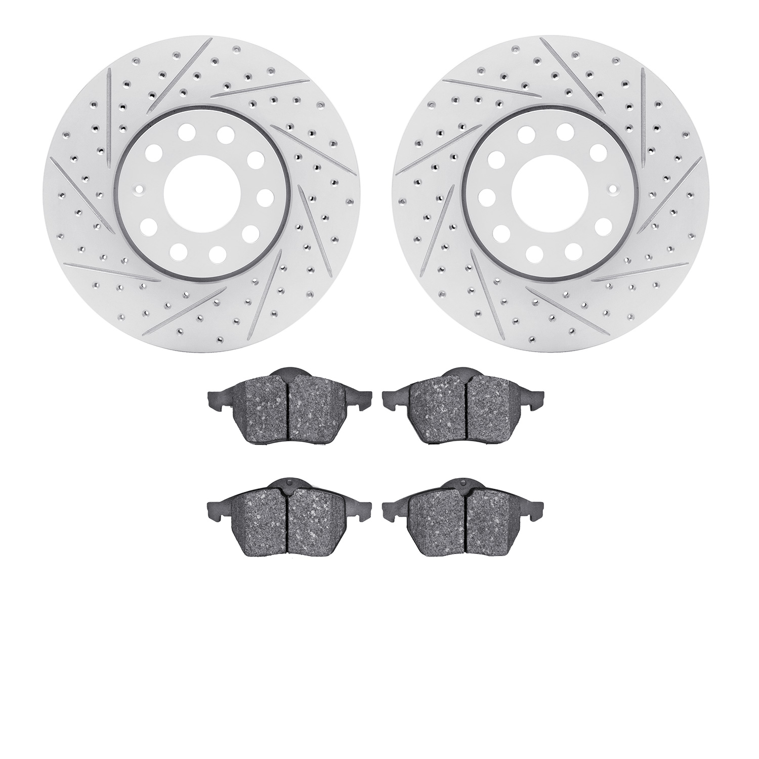 2502-73034 Geoperformance Drilled/Slotted Rotors w/5000 Advanced Brake Pads Kit, 1996-1999 Audi/Volkswagen, Position: Front