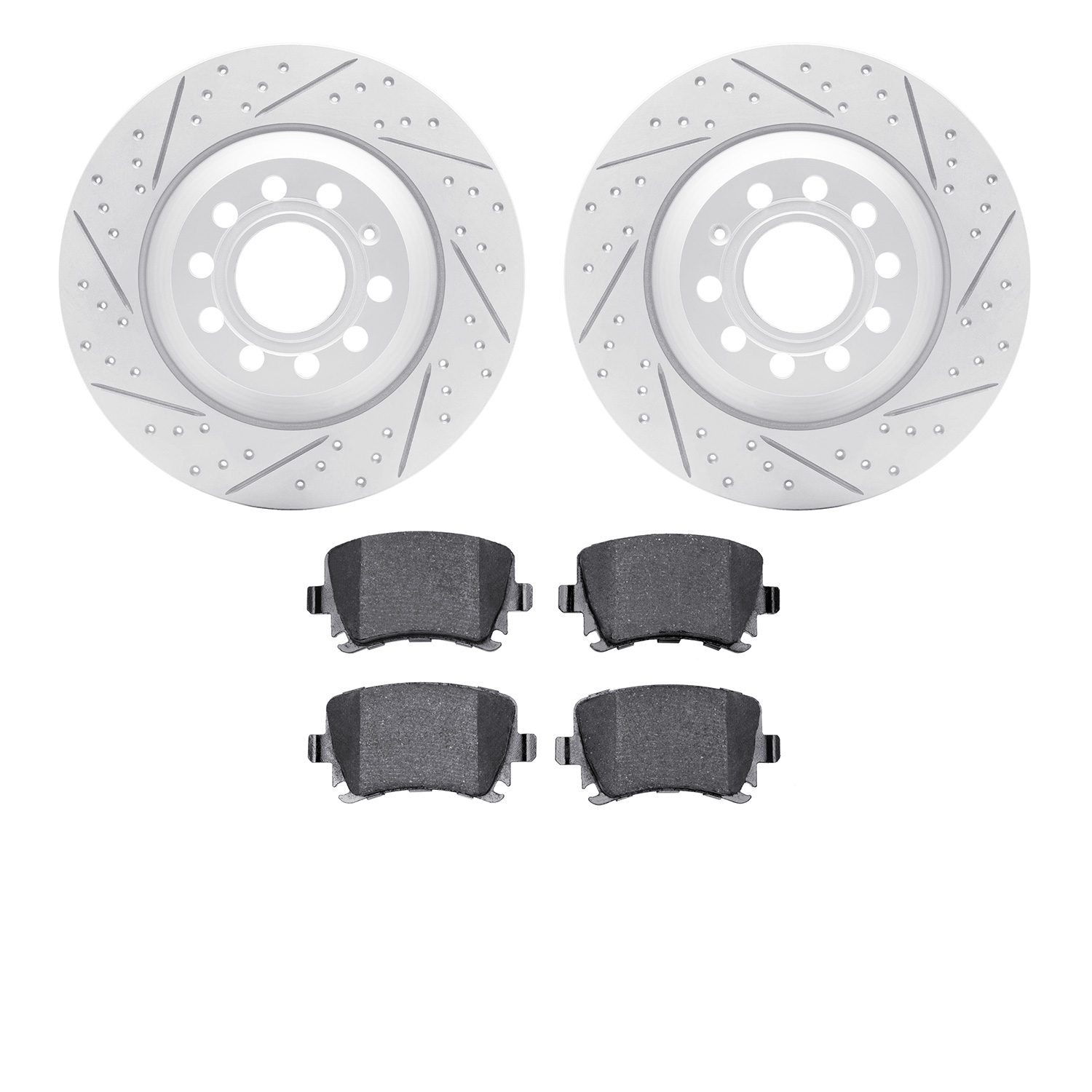 2502-73036 Geoperformance Drilled/Slotted Rotors w/5000 Advanced Brake Pads Kit, 2005-2011 Audi/Volkswagen, Position: Rear