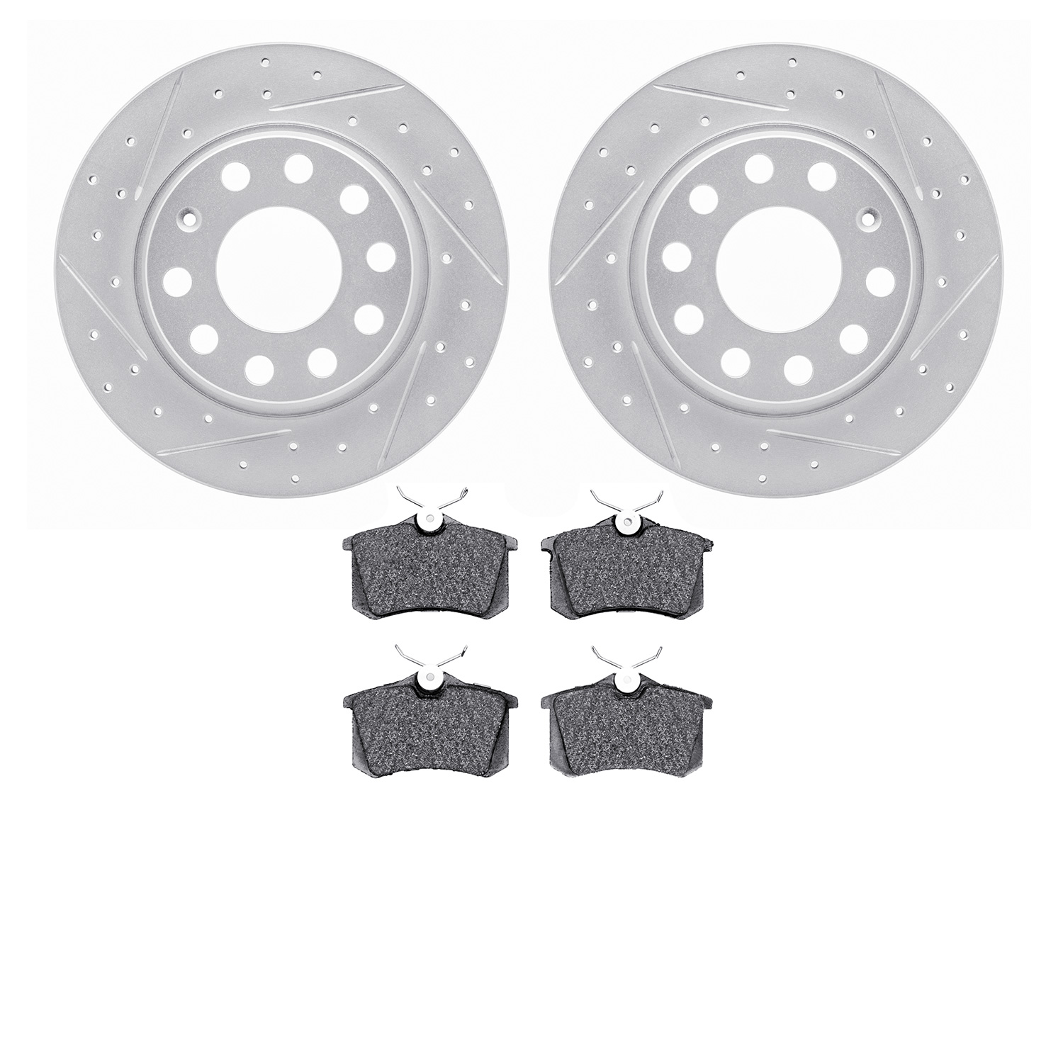 2502-73042 Geoperformance Drilled/Slotted Rotors w/5000 Advanced Brake Pads Kit, 2002-2006 Audi/Volkswagen, Position: Rear