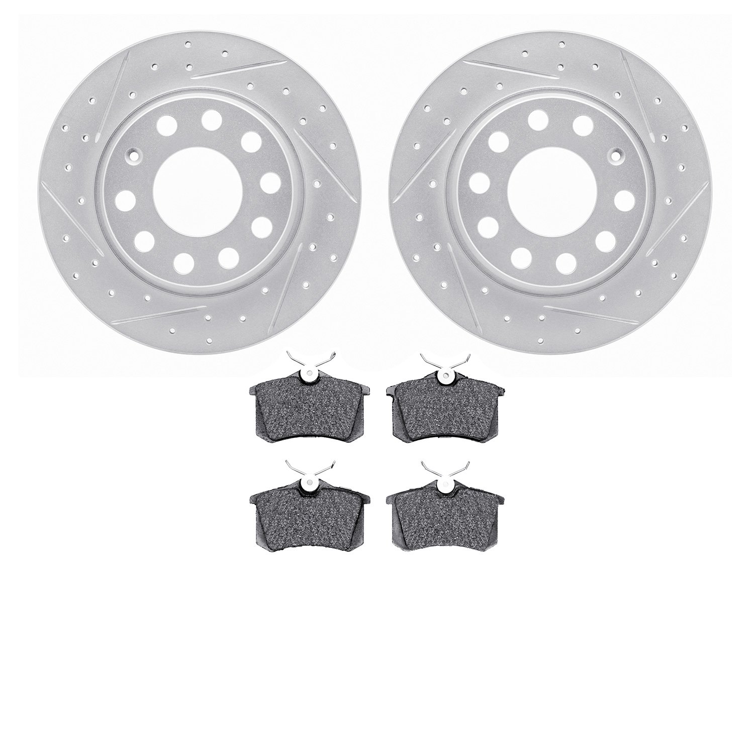 2502-73043 Geoperformance Drilled/Slotted Rotors w/5000 Advanced Brake Pads Kit, 2000-2008 Audi/Volkswagen, Position: Rear