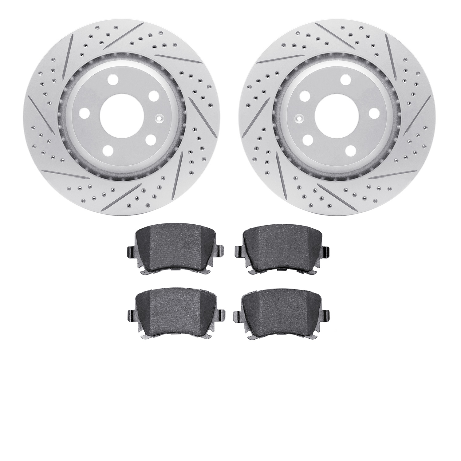 2502-73051 Geoperformance Drilled/Slotted Rotors w/5000 Advanced Brake Pads Kit, 2012-2013 Audi/Volkswagen, Position: Rear