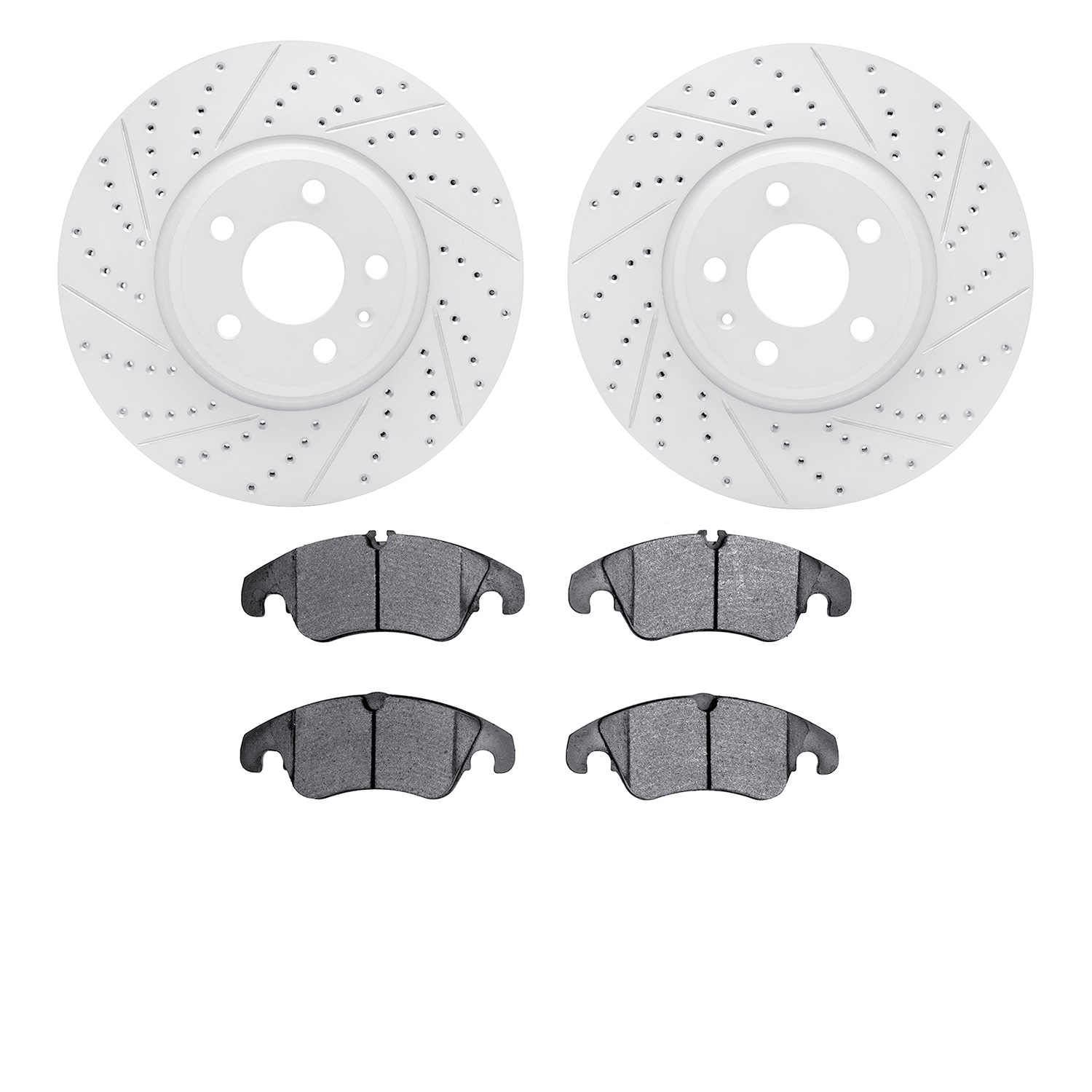 2502-73053 Geoperformance Drilled/Slotted Rotors w/5000 Advanced Brake Pads Kit, 2008-2011 Audi/Volkswagen, Position: Front