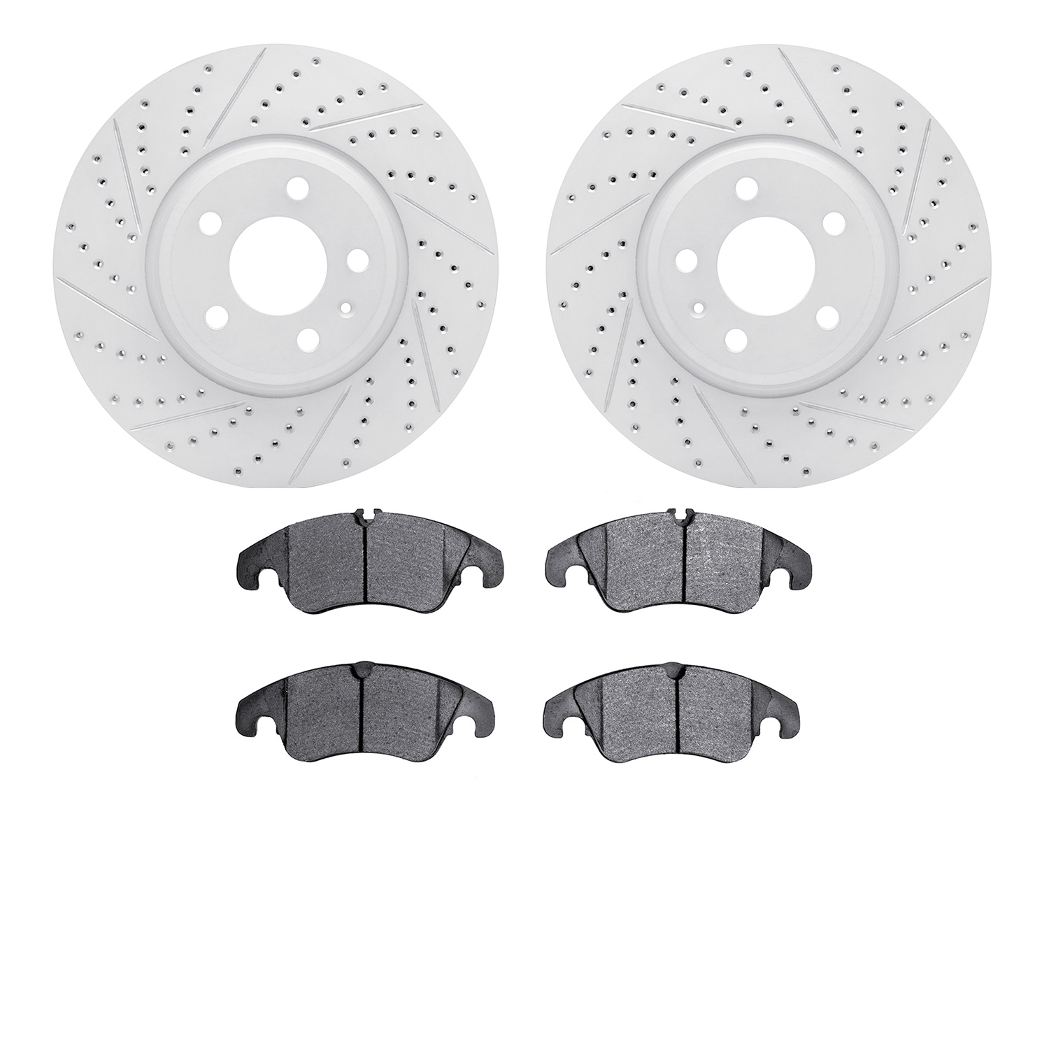 2502-73054 Geoperformance Drilled/Slotted Rotors w/5000 Advanced Brake Pads Kit, 2011-2011 Audi/Volkswagen, Position: Front