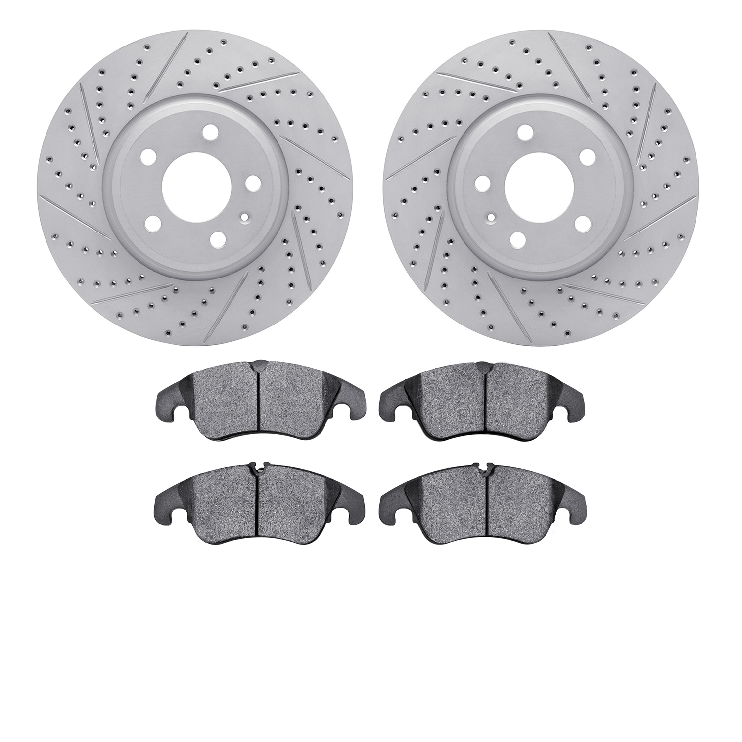2502-73056 Geoperformance Drilled/Slotted Rotors w/5000 Advanced Brake Pads Kit, 2009-2012 Audi/Volkswagen, Position: Front