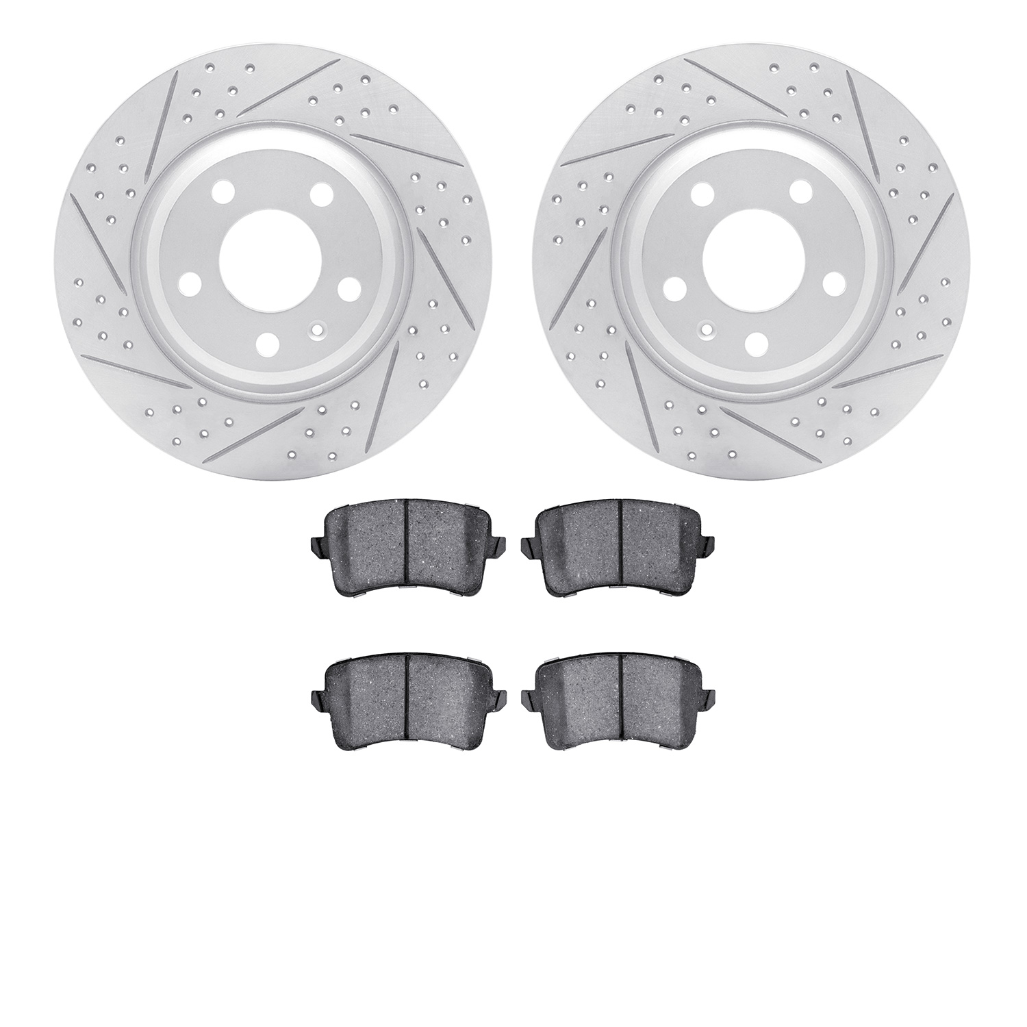 2502-73057 Geoperformance Drilled/Slotted Rotors w/5000 Advanced Brake Pads Kit, 2008-2016 Audi/Volkswagen, Position: Rear