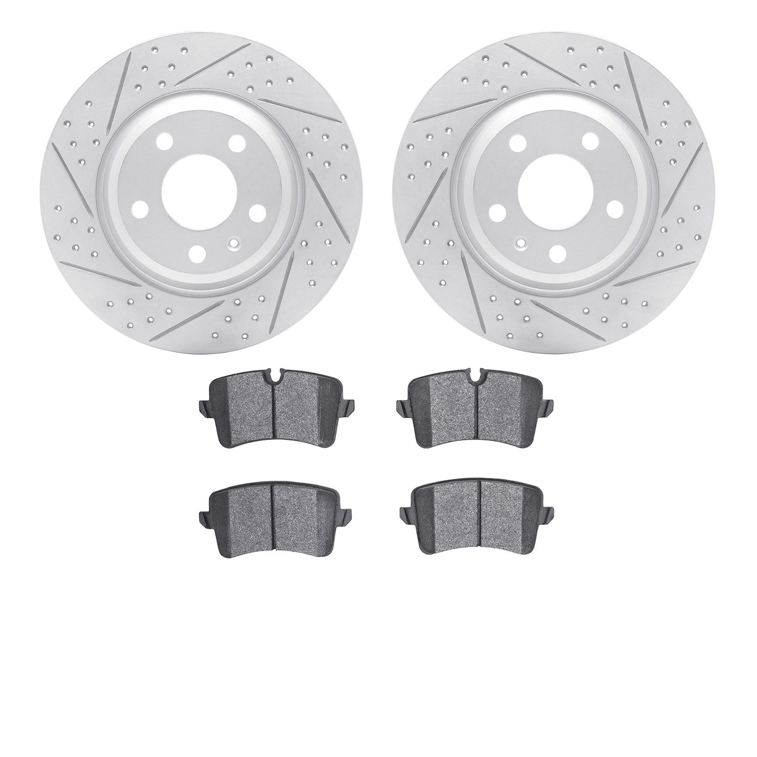 2502-73058 Geoperformance Drilled/Slotted Rotors w/5000 Advanced Brake Pads Kit, 2012-2013 Audi/Volkswagen, Position: Rear