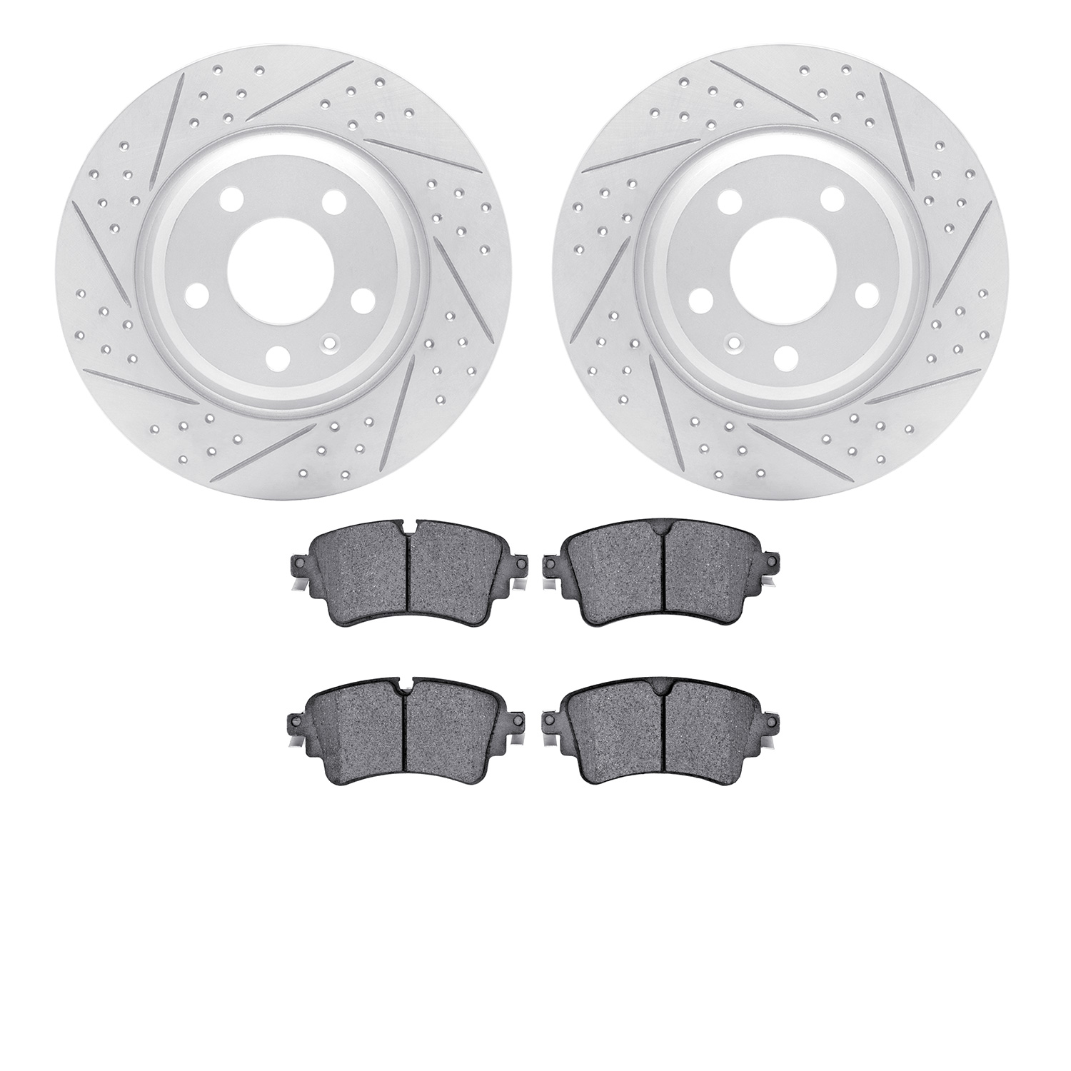 2502-73059 Geoperformance Drilled/Slotted Rotors w/5000 Advanced Brake Pads Kit, 2016-2020 Audi/Volkswagen, Position: Rear