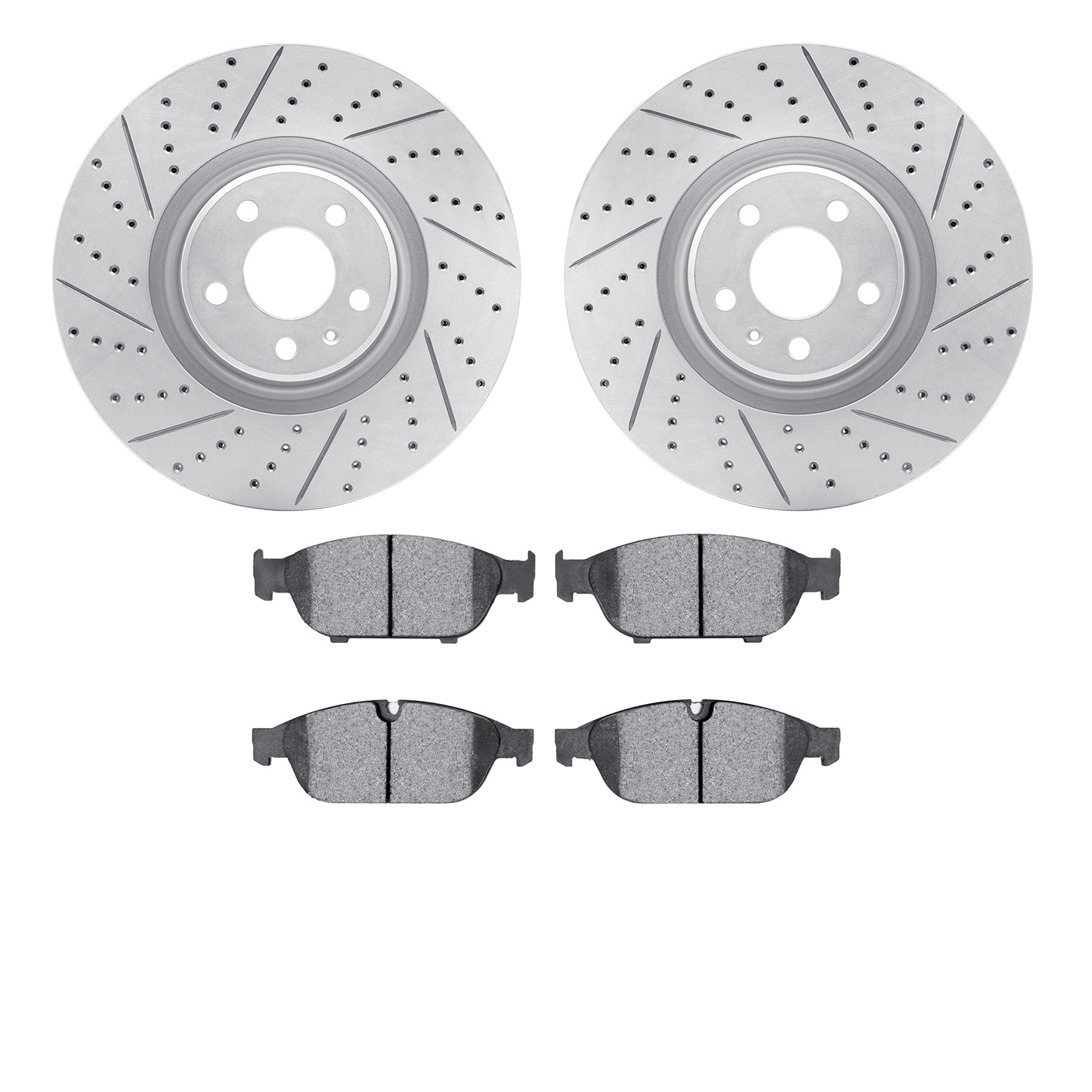 2502-73062 Geoperformance Drilled/Slotted Rotors w/5000 Advanced Brake Pads Kit, 2014-2018 Audi/Volkswagen, Position: Front