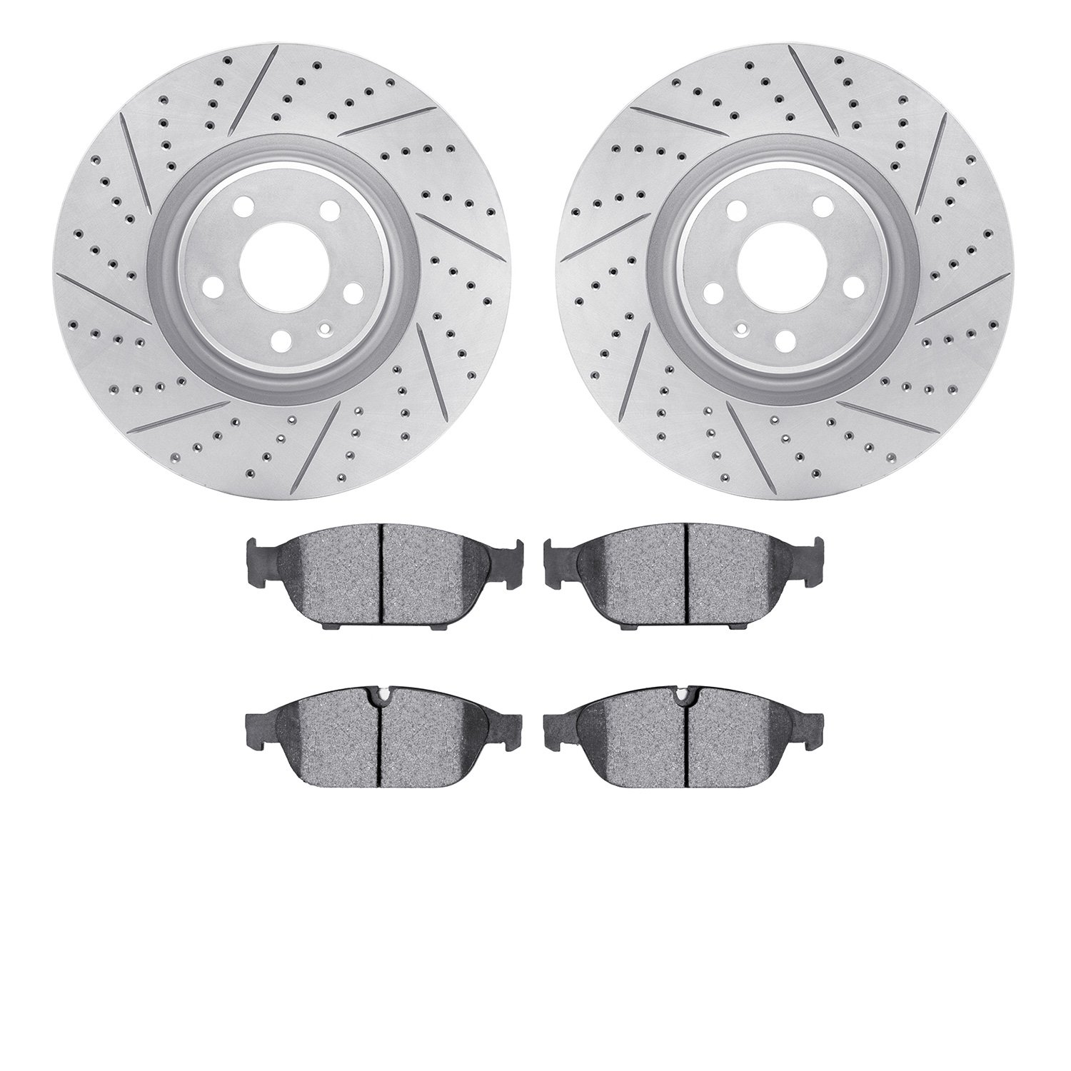 2502-73063 Geoperformance Drilled/Slotted Rotors w/5000 Advanced Brake Pads Kit, 2012-2014 Audi/Volkswagen, Position: Front