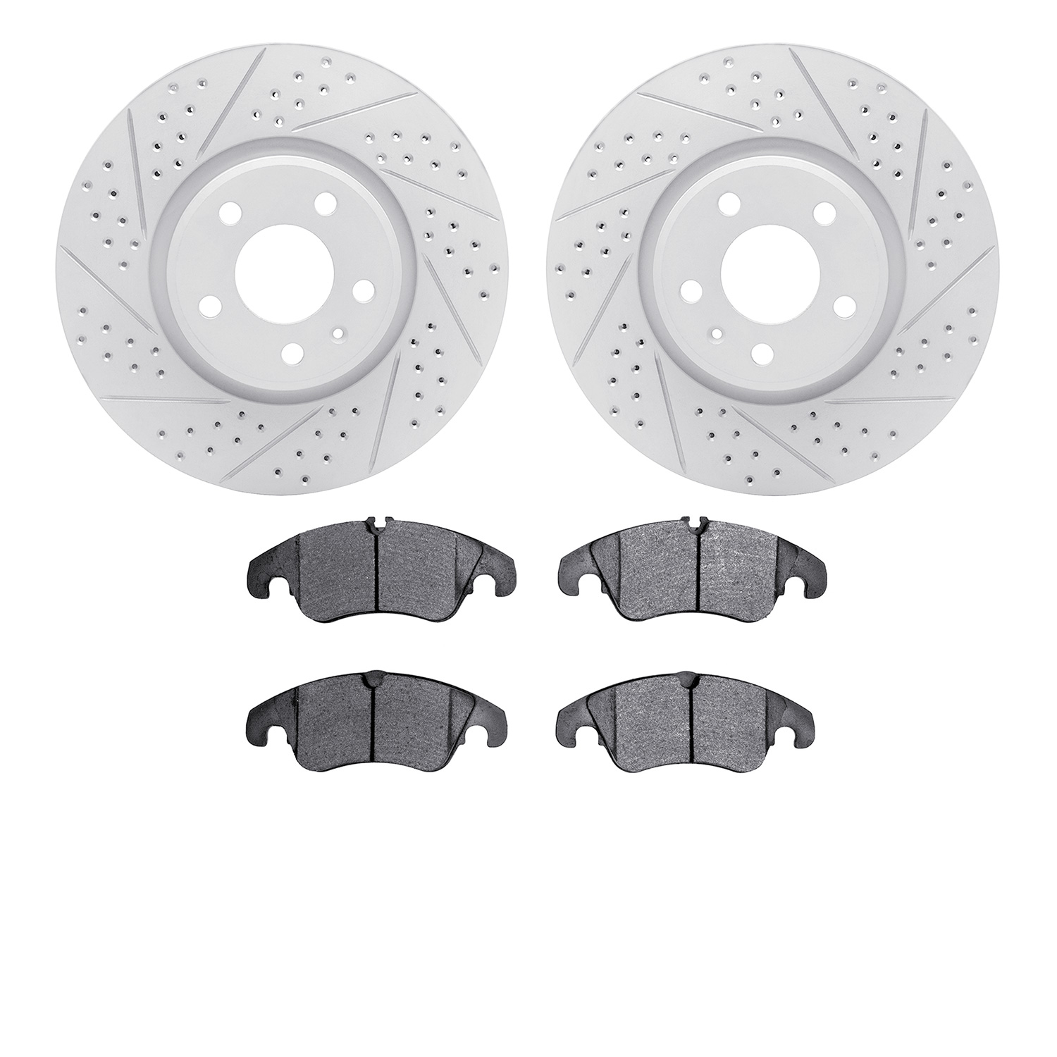 2502-73064 Geoperformance Drilled/Slotted Rotors w/5000 Advanced Brake Pads Kit, 2012-2016 Audi/Volkswagen, Position: Front