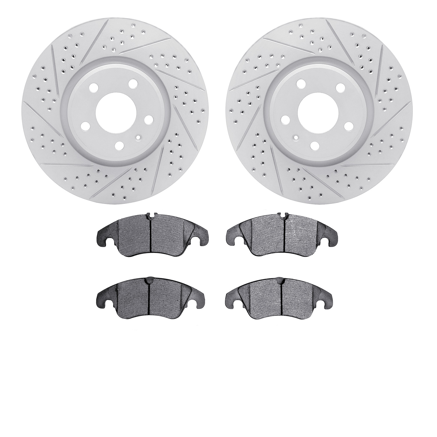 2502-73065 Geoperformance Drilled/Slotted Rotors w/5000 Advanced Brake Pads Kit, 2012-2017 Audi/Volkswagen, Position: Front