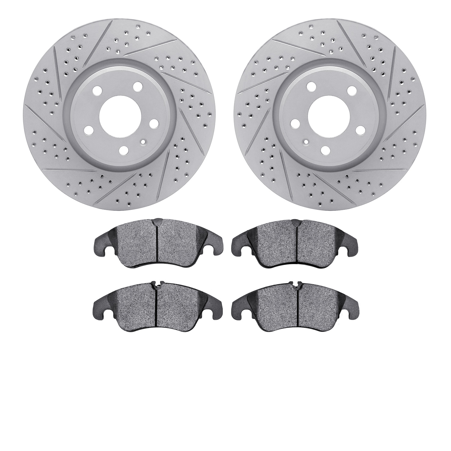 2502-73066 Geoperformance Drilled/Slotted Rotors w/5000 Advanced Brake Pads Kit, 2012-2013 Audi/Volkswagen, Position: Front