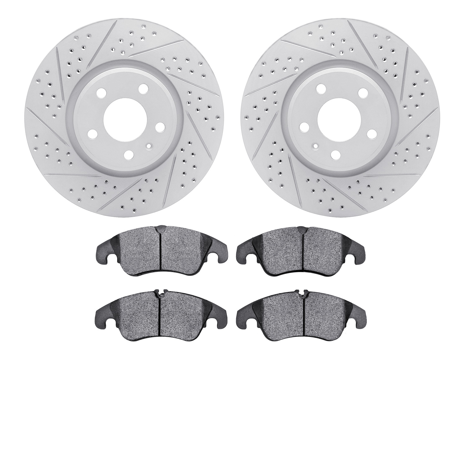 2502-73067 Geoperformance Drilled/Slotted Rotors w/5000 Advanced Brake Pads Kit, 2011-2013 Audi/Volkswagen, Position: Front
