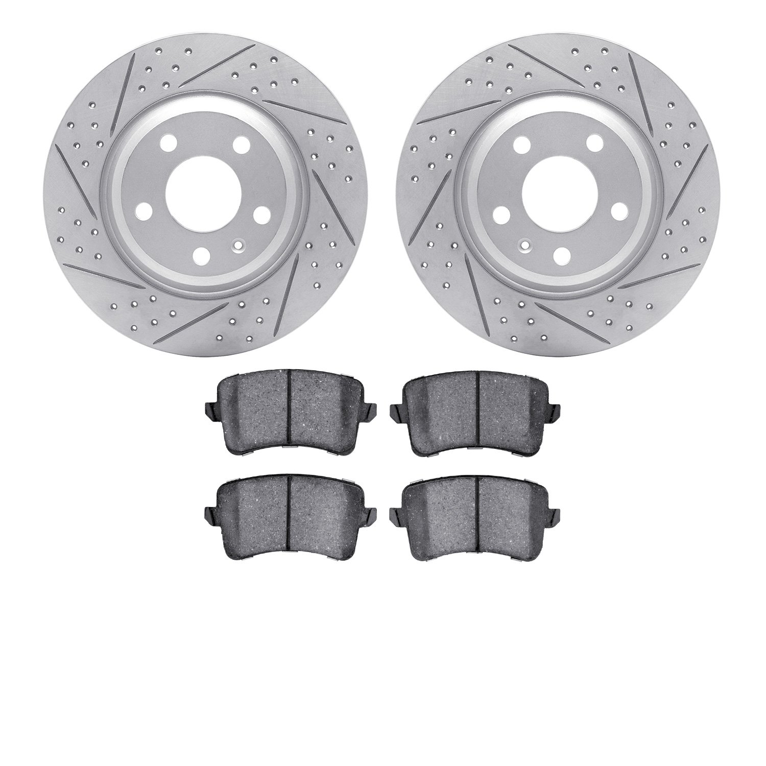 2502-73069 Geoperformance Drilled/Slotted Rotors w/5000 Advanced Brake Pads Kit, 2012-2017 Audi/Volkswagen, Position: Rear