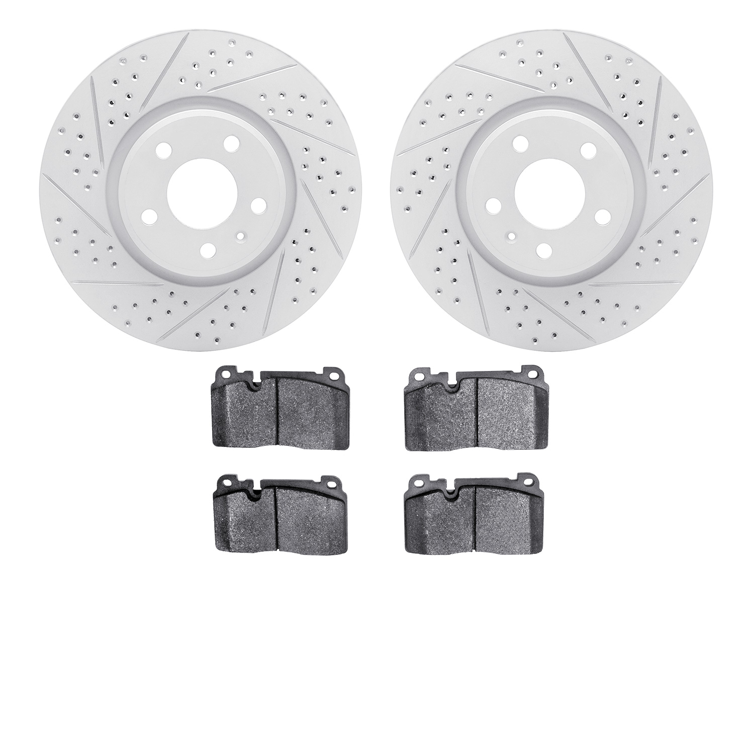 2502-73077 Geoperformance Drilled/Slotted Rotors w/5000 Advanced Brake Pads Kit, 2013-2017 Audi/Volkswagen, Position: Front