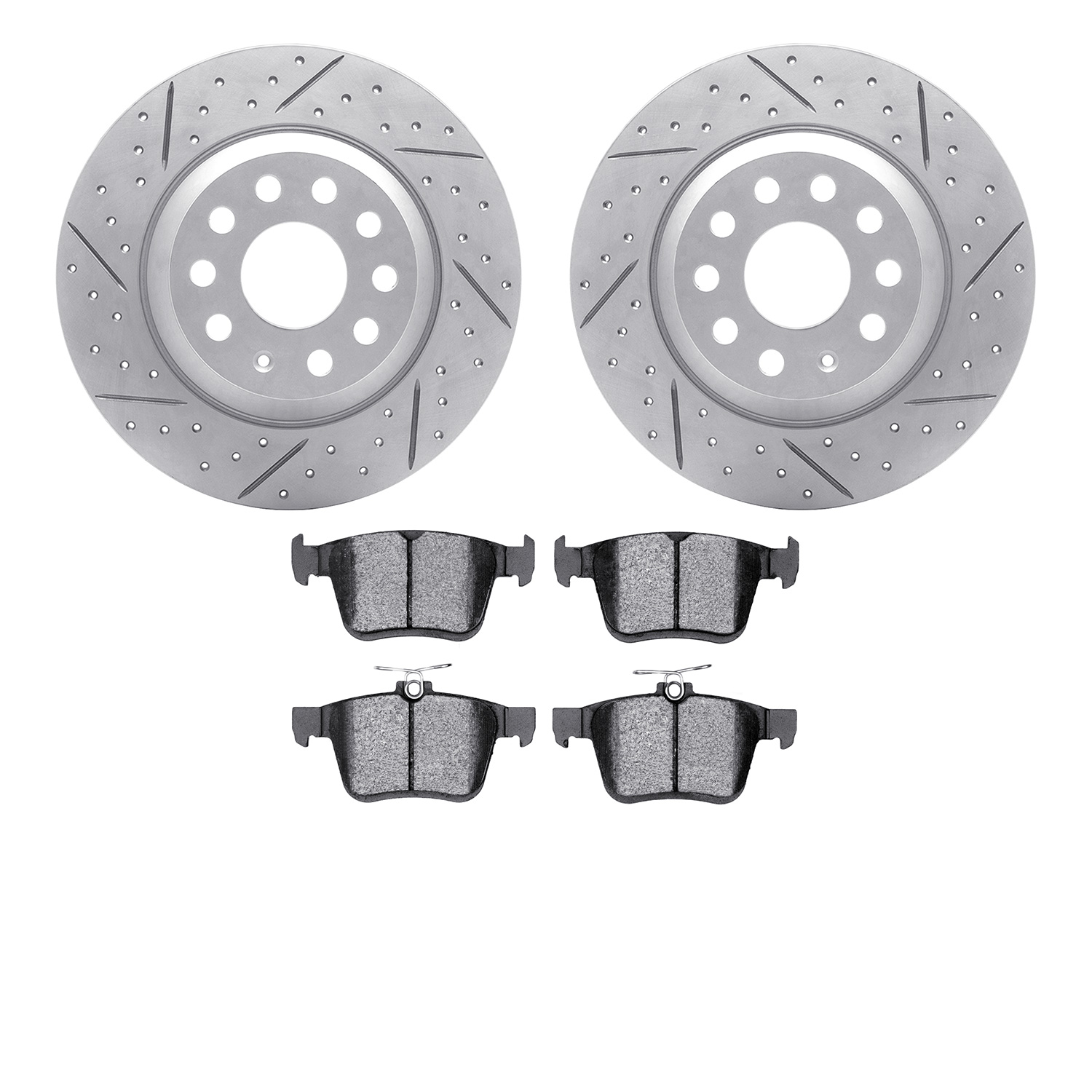 2502-73081 Geoperformance Drilled/Slotted Rotors w/5000 Advanced Brake Pads Kit, Fits Select Audi/Volkswagen, Position: Rear