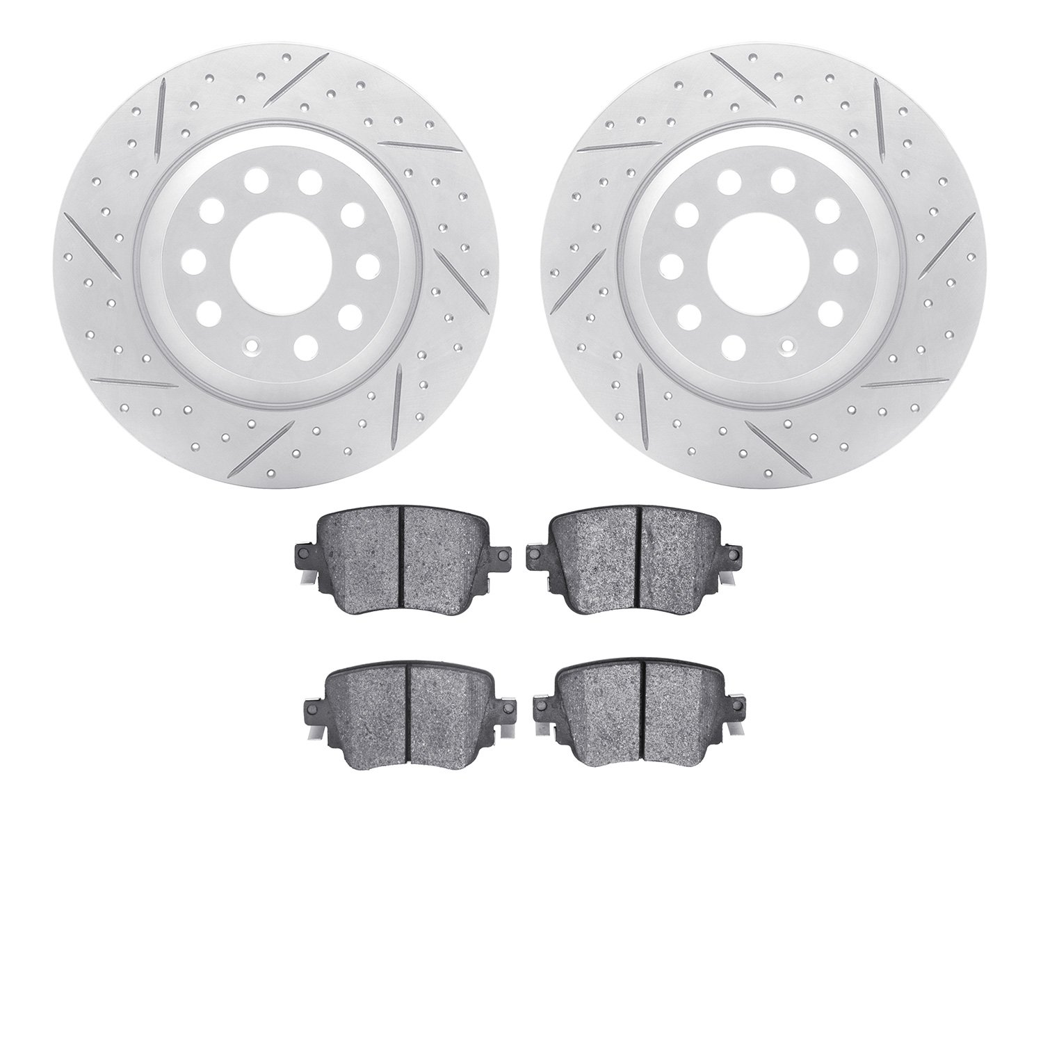 2502-73083 Geoperformance Drilled/Slotted Rotors w/5000 Advanced Brake Pads Kit, 2016-2018 Audi/Volkswagen, Position: Rear