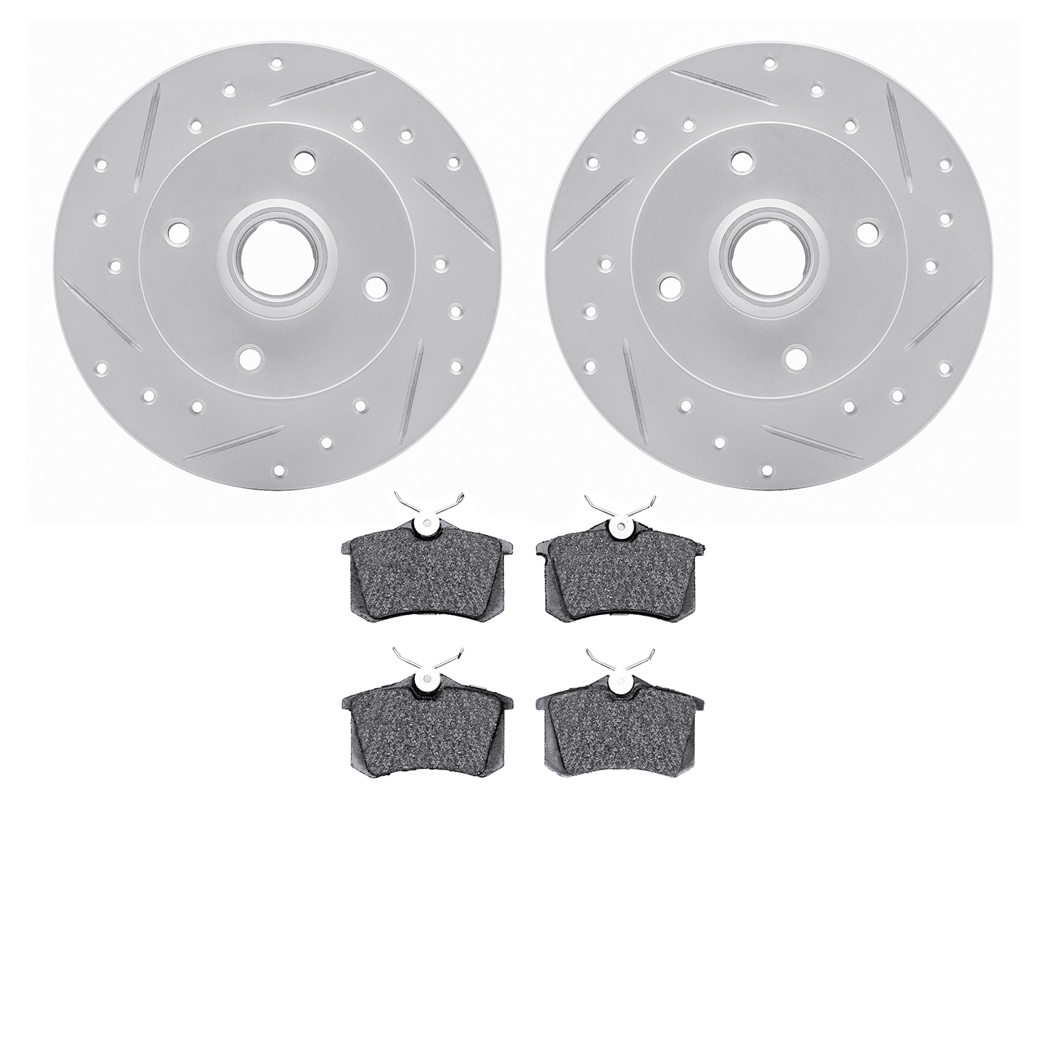 2502-74001 Geoperformance Drilled/Slotted Rotors w/5000 Advanced Brake Pads Kit, 1990-2002 Audi/Volkswagen, Position: Rear