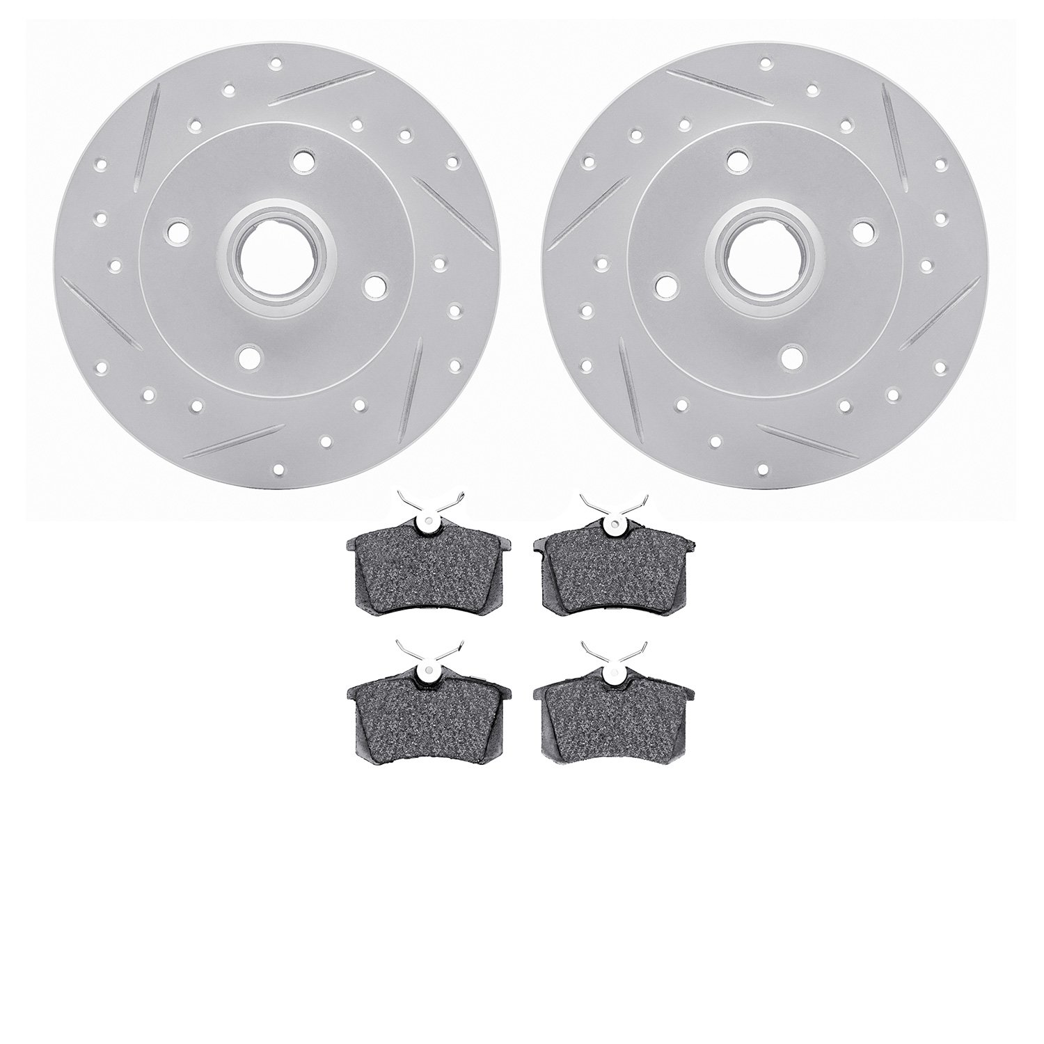 2502-74002 Geoperformance Drilled/Slotted Rotors w/5000 Advanced Brake Pads Kit, 1985-1998 Audi/Volkswagen, Position: Rear