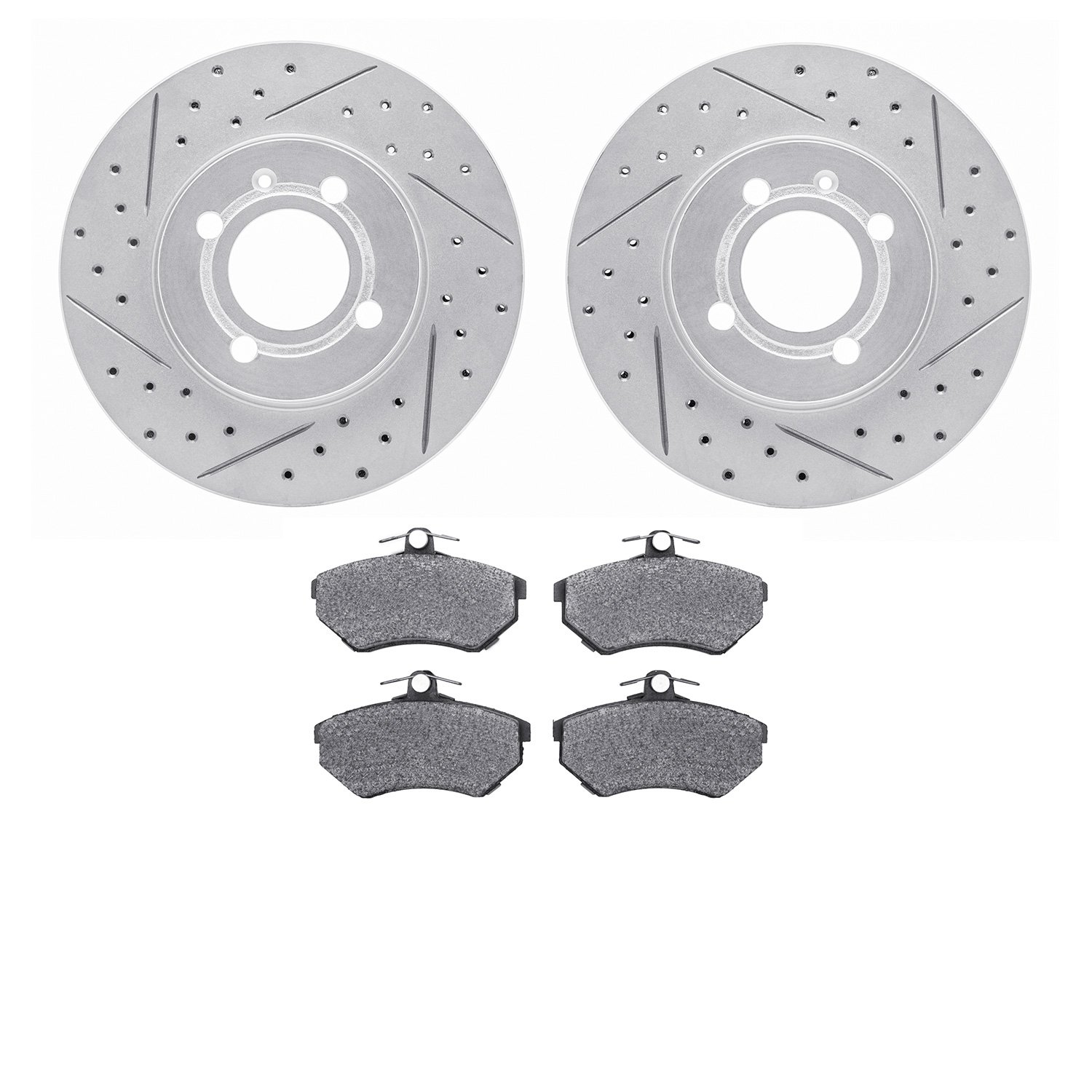 2502-74005 Geoperformance Drilled/Slotted Rotors w/5000 Advanced Brake Pads Kit, 1993-1993 Audi/Volkswagen, Position: Front